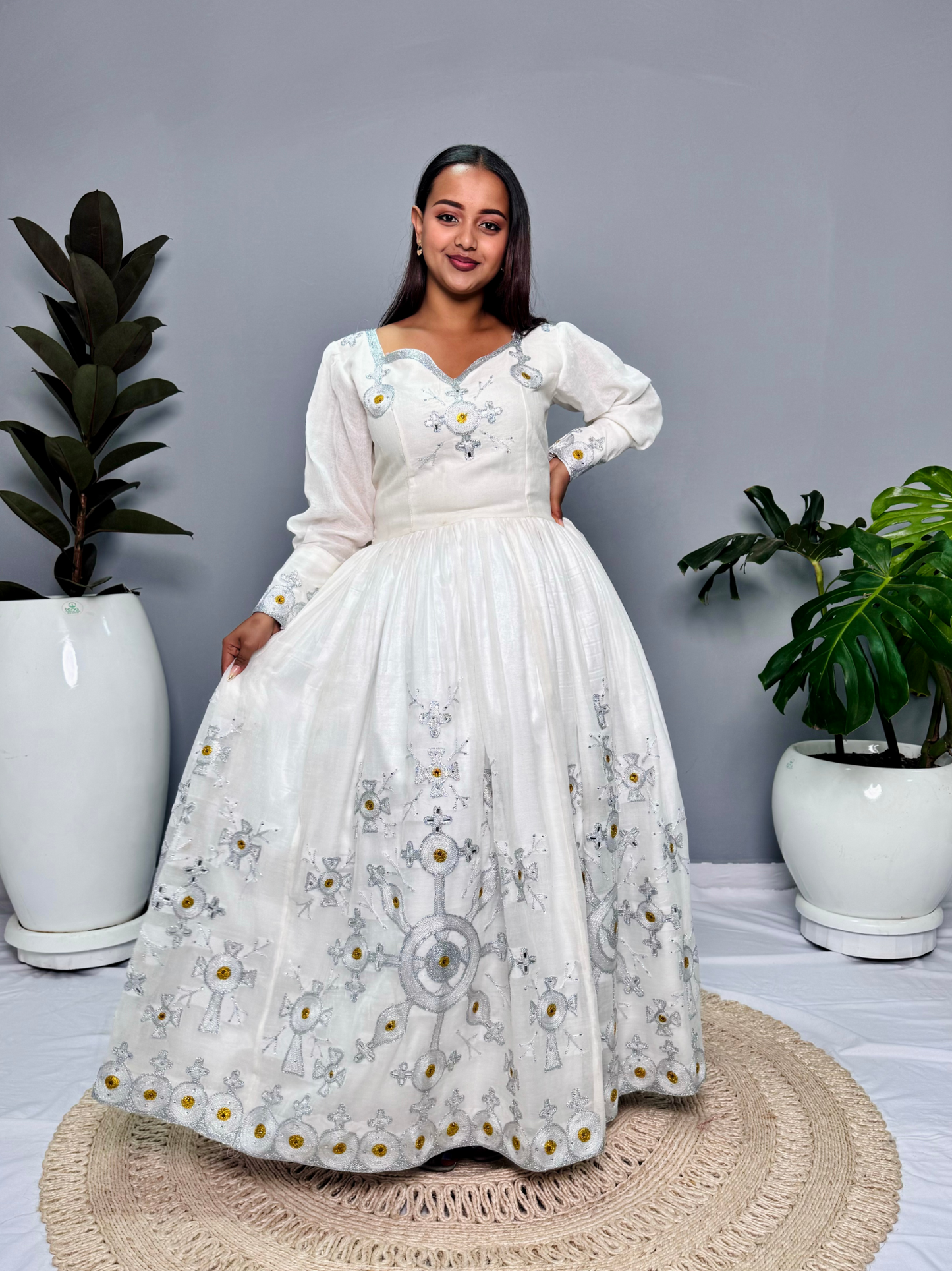 Royal Handwoven Habesha Kemis | Elegant Ethiopian Traditional Dress | Intricate Cross Embroidery | Special Occasions | Habesha Dress Hab132