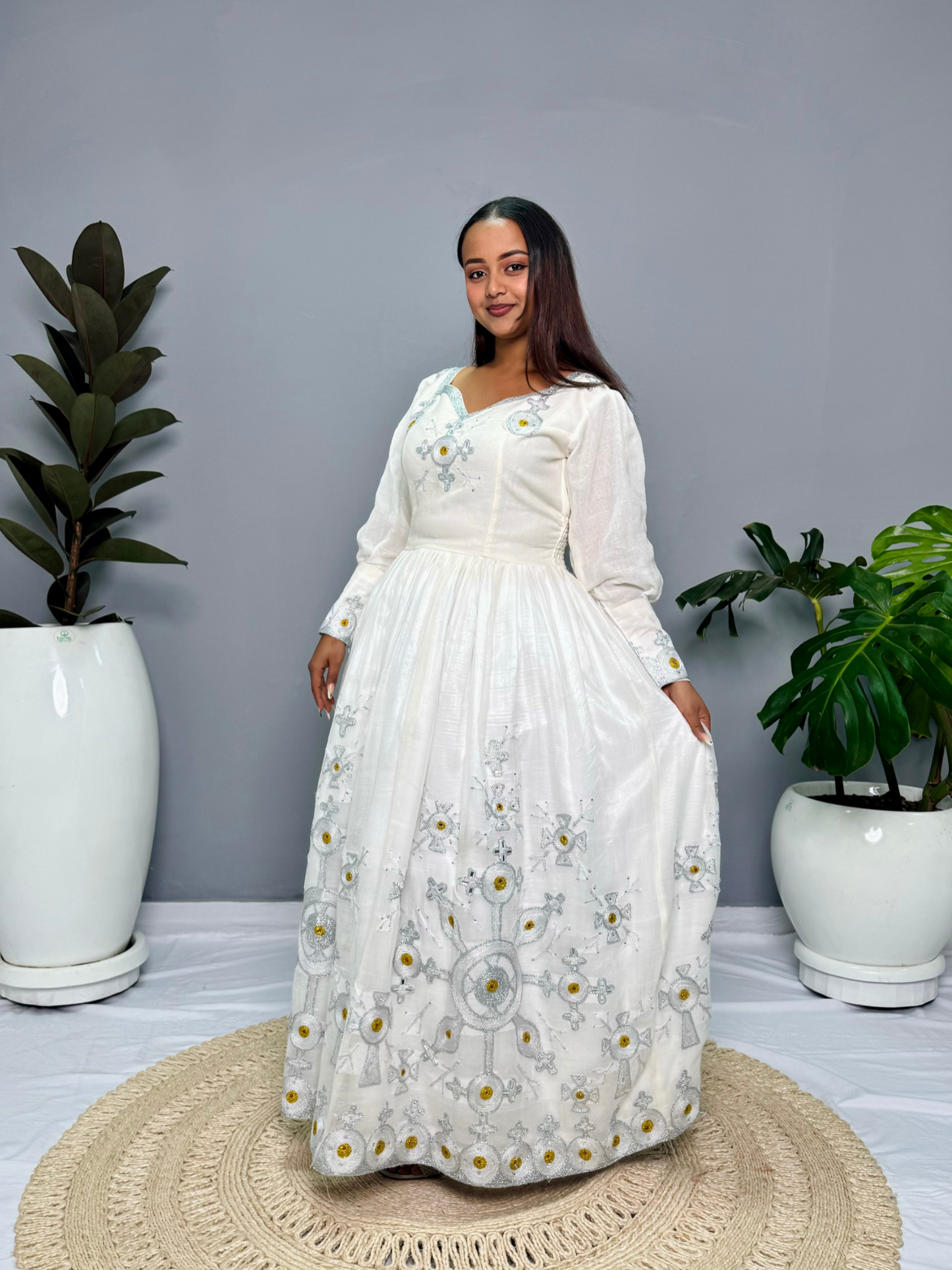 Royal Handwoven Habesha Kemis | Elegant Ethiopian Traditional Dress | Intricate Cross Embroidery | Special Occasions | Habesha Dress Hab132