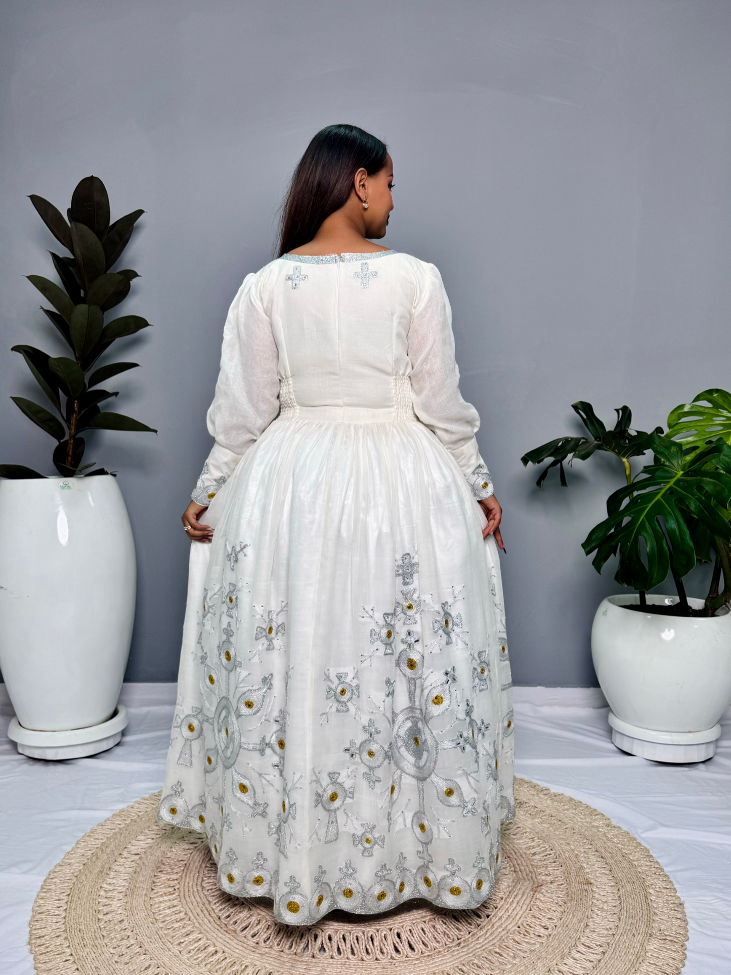 Royal Handwoven Habesha Kemis | Elegant Ethiopian Traditional Dress | Intricate Cross Embroidery | Special Occasions | Habesha Dress Hab132