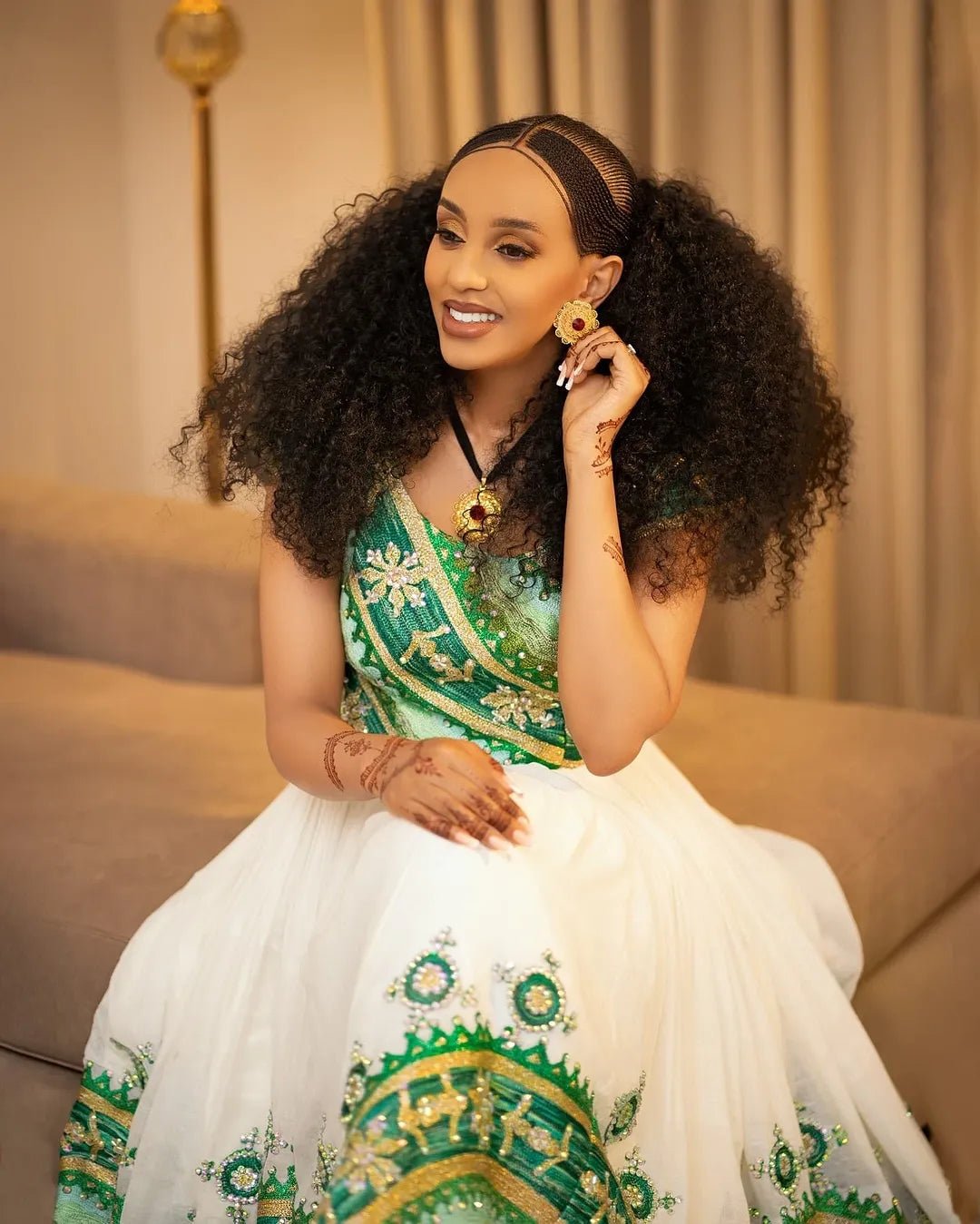 HASSET MATCHING ETHIOPIAN WEDDING OUTFIT | GREEN AND GOLD HABESHA KEMIS | HABESHA WEDDING DRESS