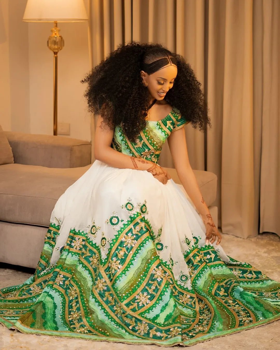 HASSET MATCHING ETHIOPIAN WEDDING OUTFIT | GREEN AND GOLD HABESHA KEMIS | HABESHA WEDDING DRESS