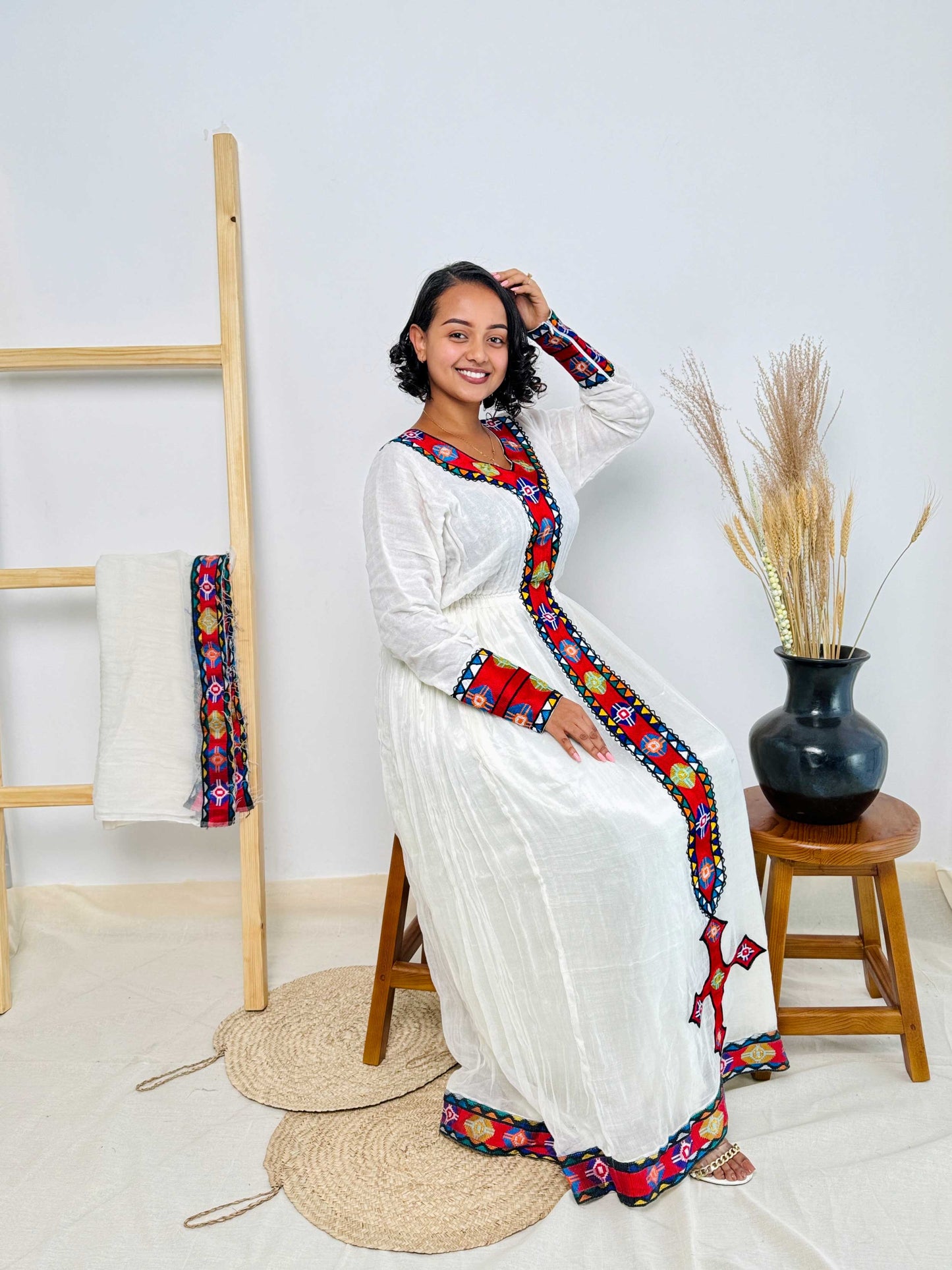 Elegant Red Habesha Dress Modern & Simple Design Hab54