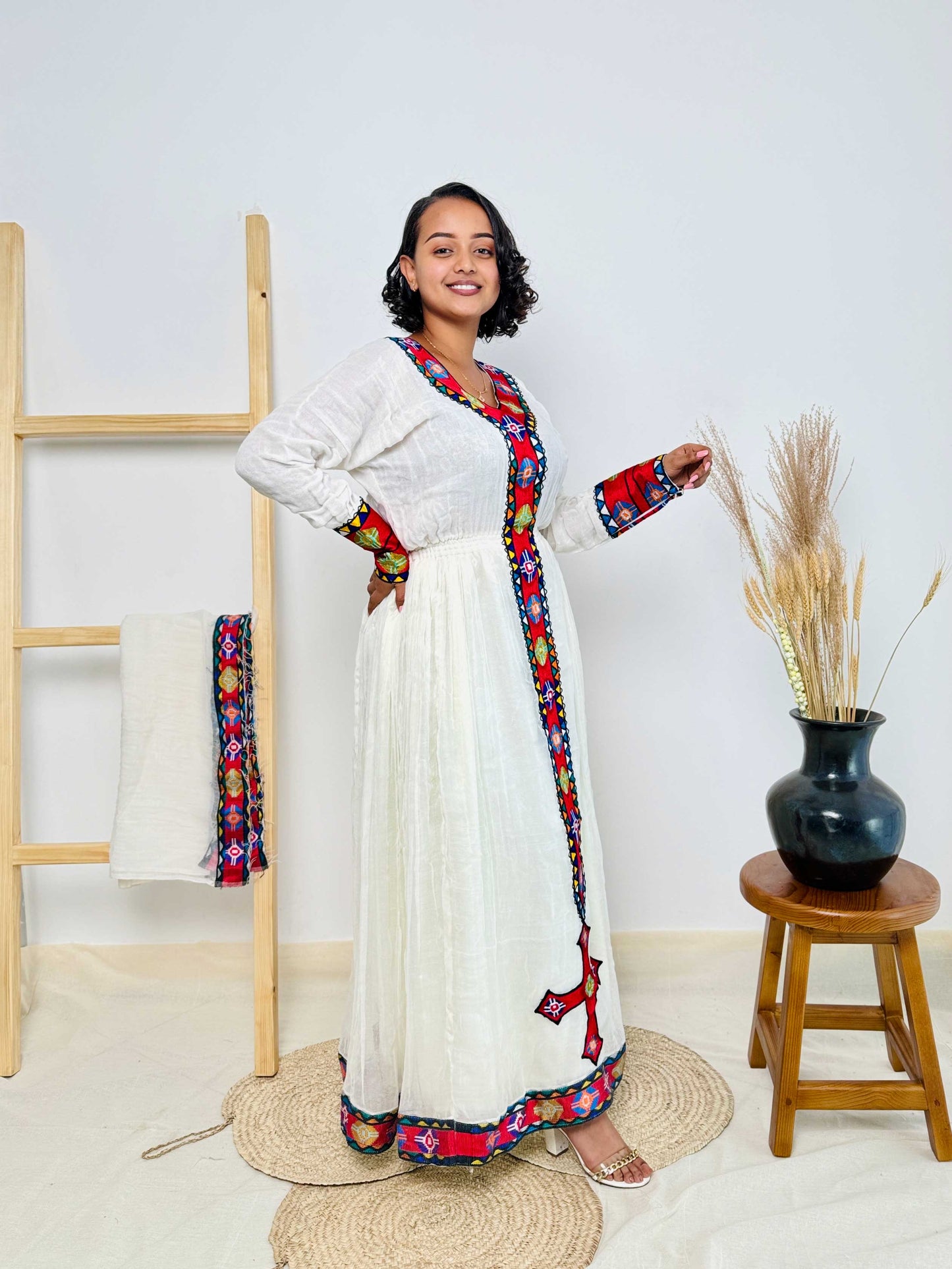 Elegant Red Habesha Dress Modern & Simple Design Hab54
