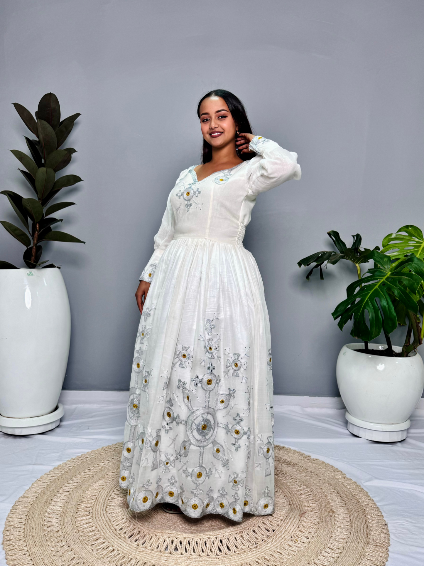 Royal Handwoven Habesha Kemis | Elegant Ethiopian Traditional Dress | Intricate Cross Embroidery | Special Occasions | Habesha Dress Hab132