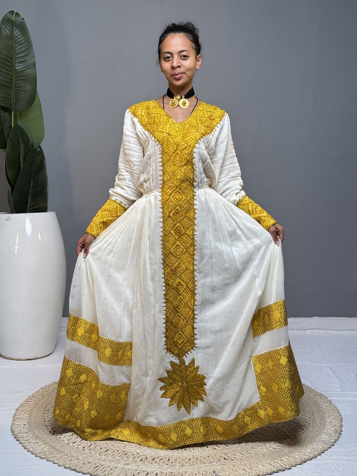 Golden Tibeb Habesha Kemis | Handmade Ethiopian Dress Hab260