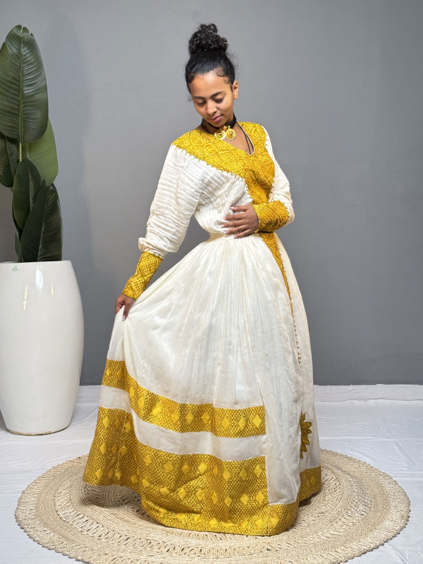 Golden Tibeb Habesha Kemis | Handmade Ethiopian Dress Hab260