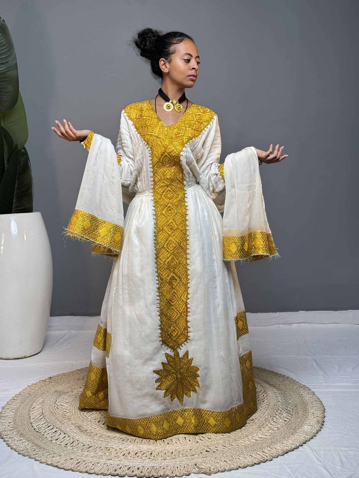 Golden Tibeb Habesha Kemis | Handmade Ethiopian Dress Hab260