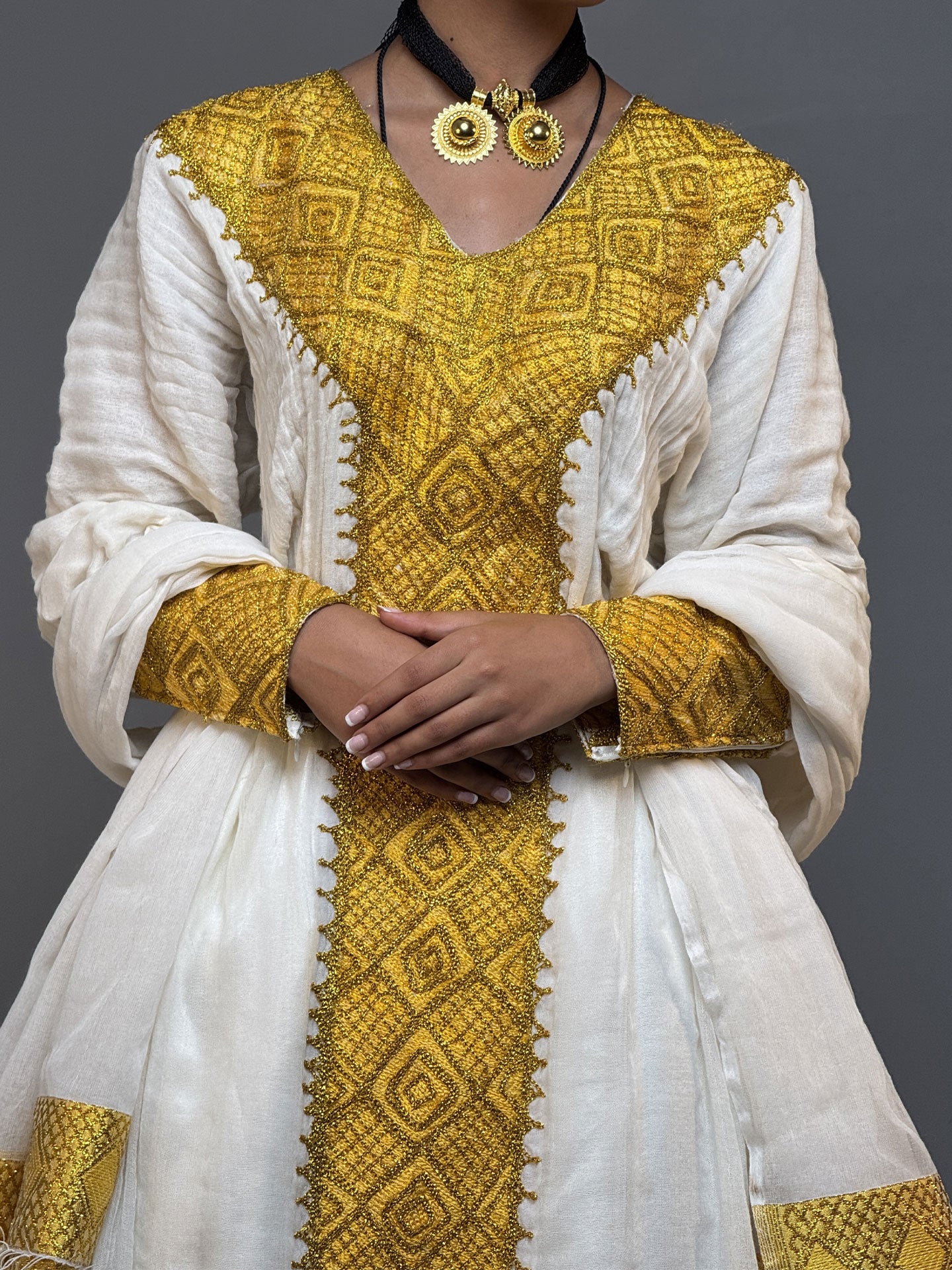Golden Tibeb Habesha Kemis | Handmade Ethiopian Dress Hab260
