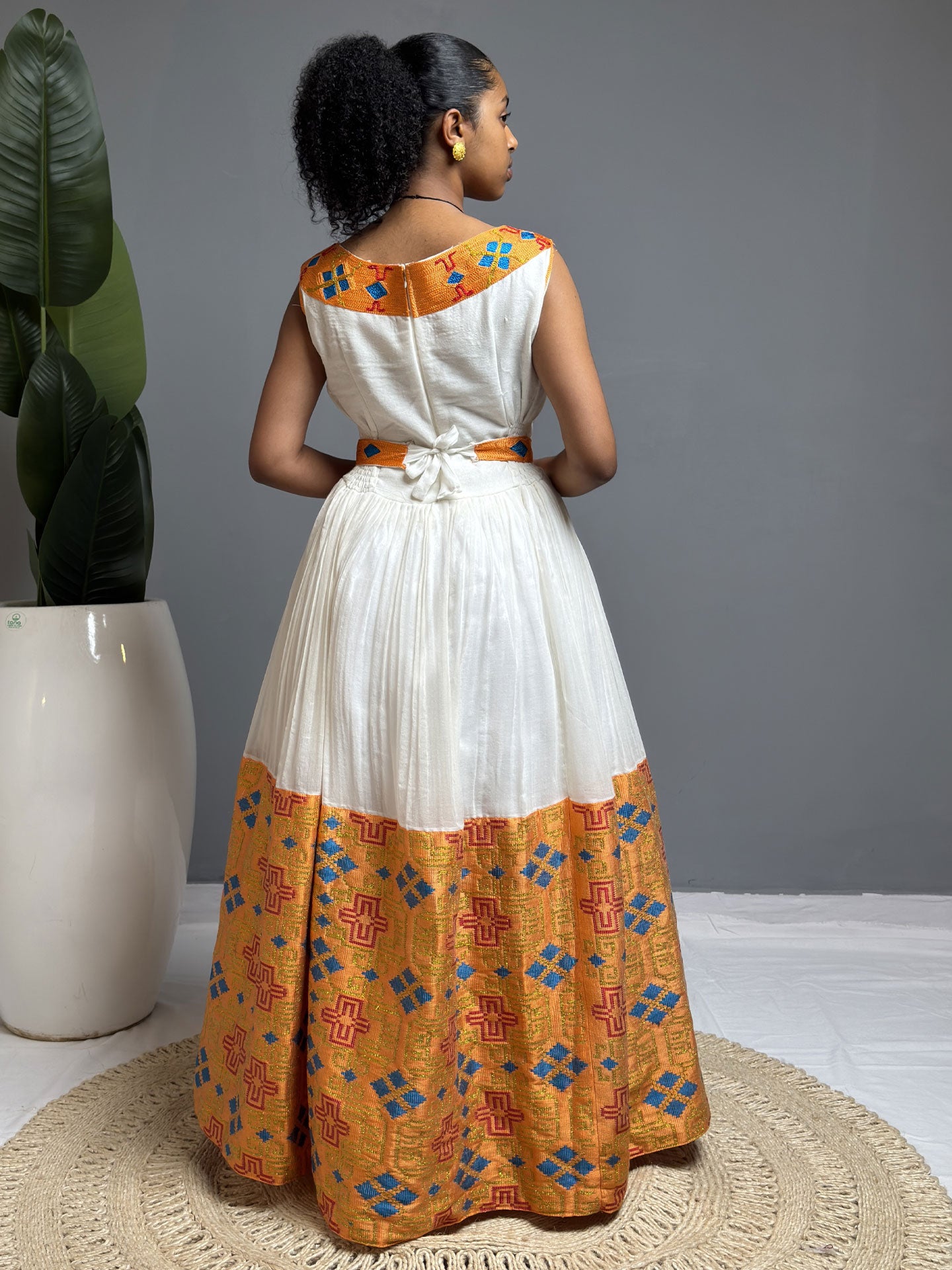 Golden Flame Sleeveless Habesha Dress | Elegant Ethiopian Kemis Hab252