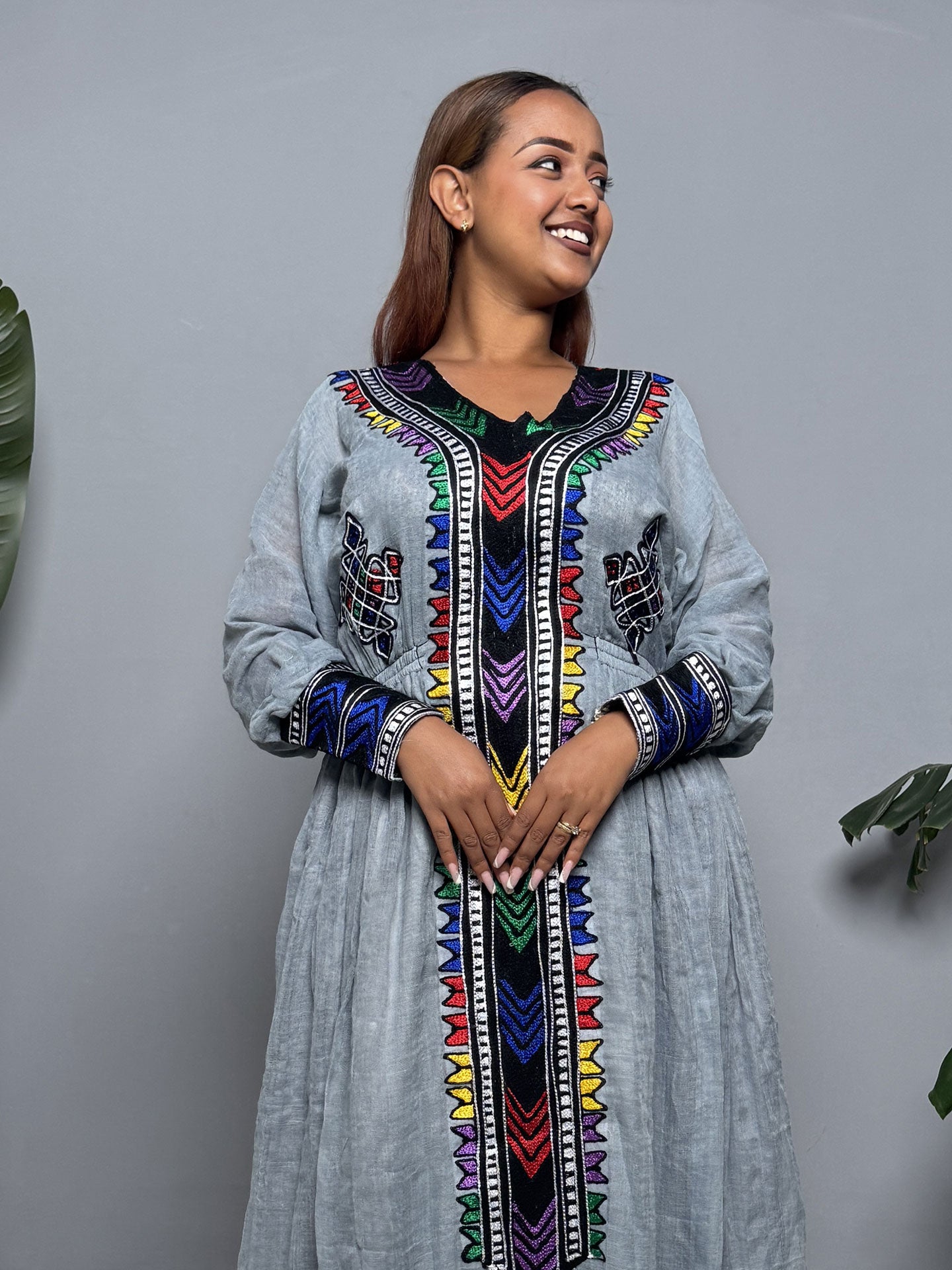 Gray Cross Embroidered Habesha Dress | Modern Habesha Kemis Hab255