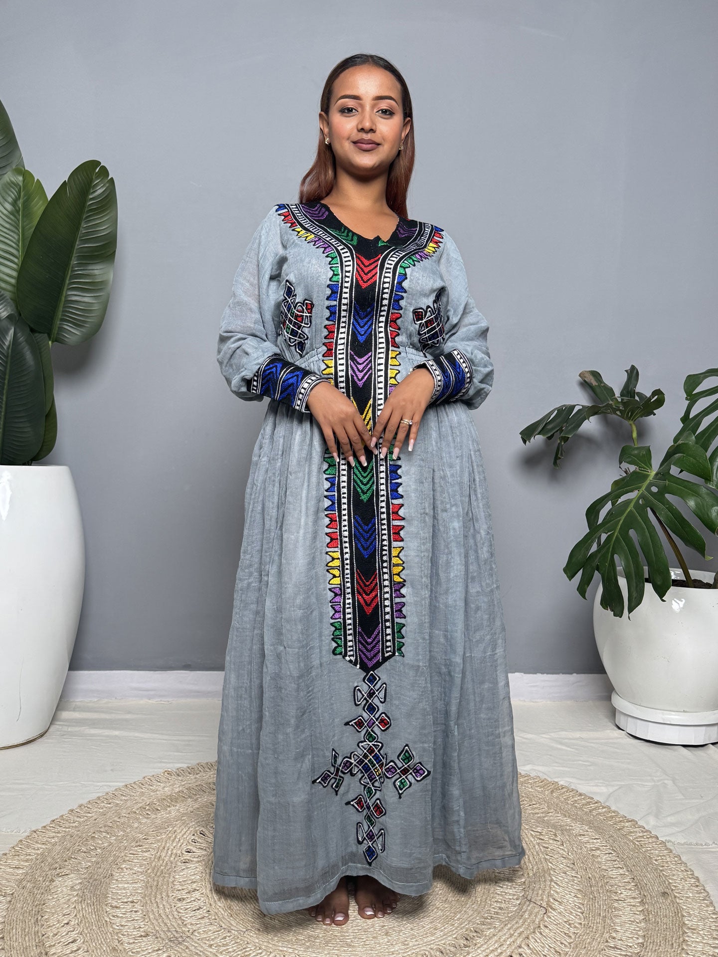 Gray Cross Embroidered Habesha Dress | Modern Habesha Kemis Hab255