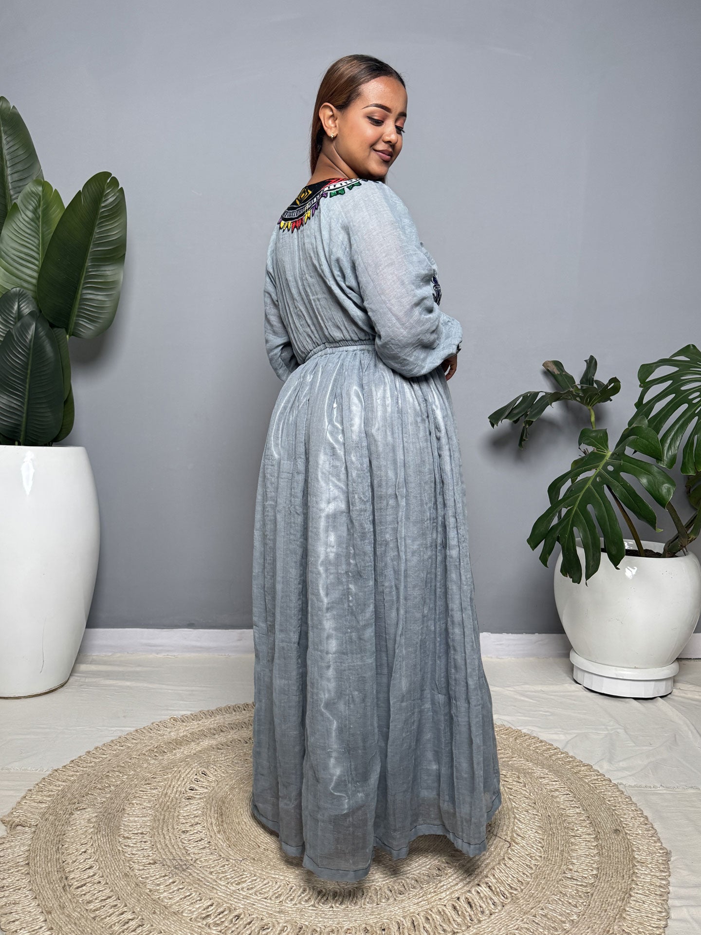 Gray Cross Embroidered Habesha Dress | Modern Habesha Kemis Hab255