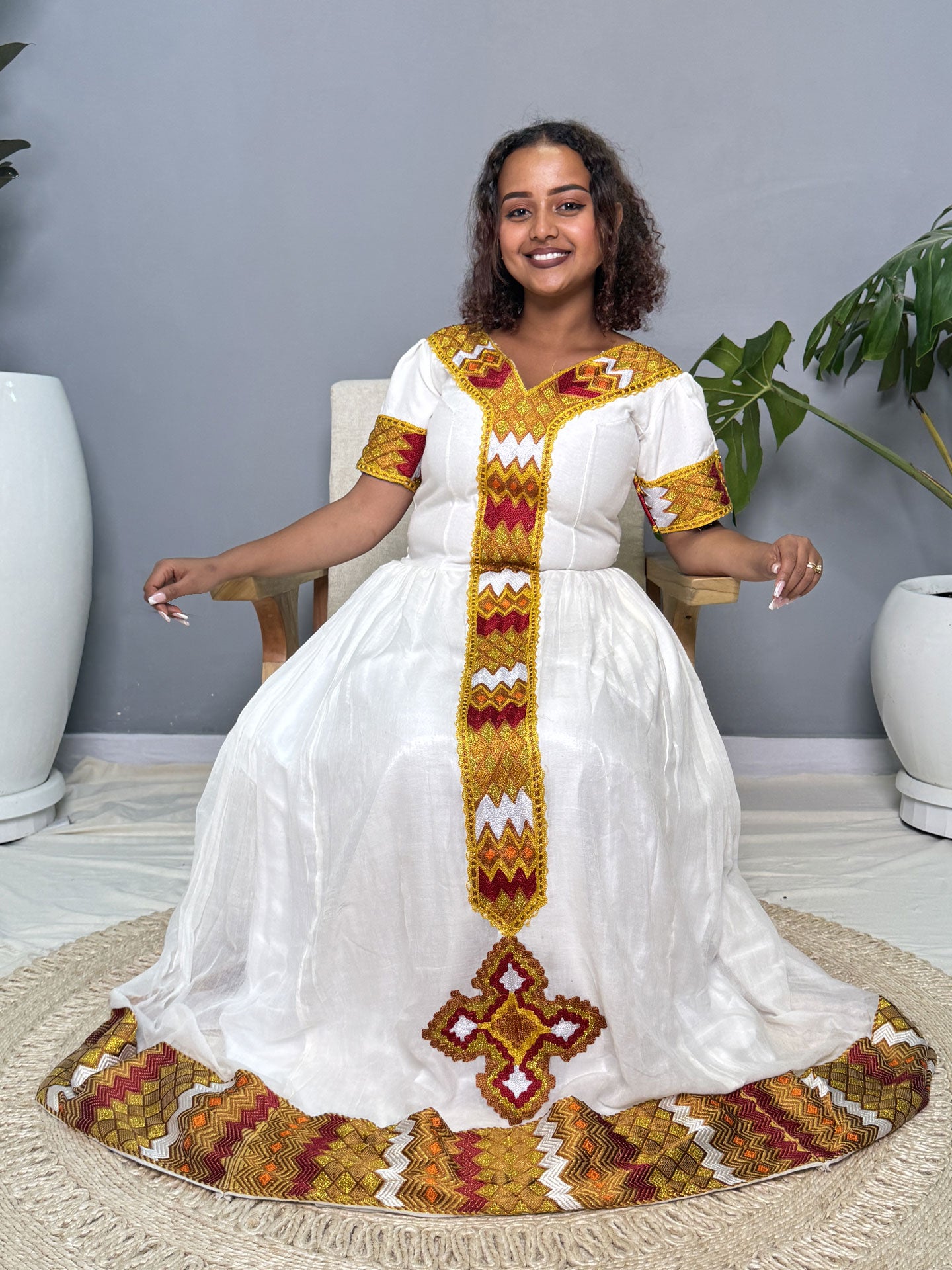 Red & Yellow Tibeb Habesha Kemis | Handmade Ethiopian Dress Hab261