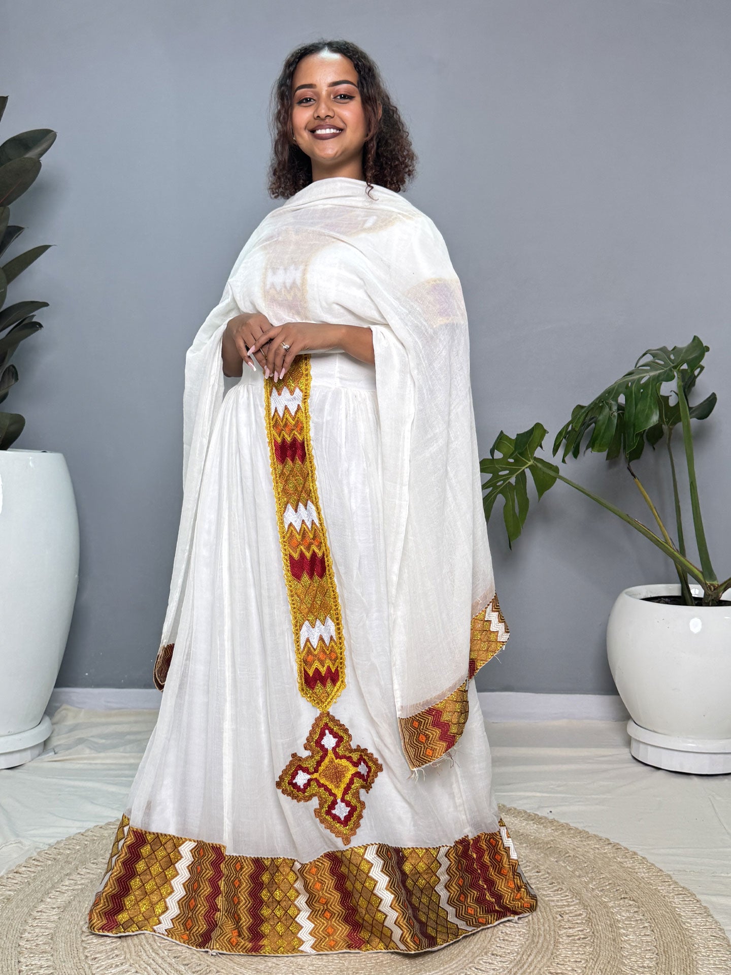 Red & Yellow Tibeb Habesha Kemis | Handmade Ethiopian Dress Hab261