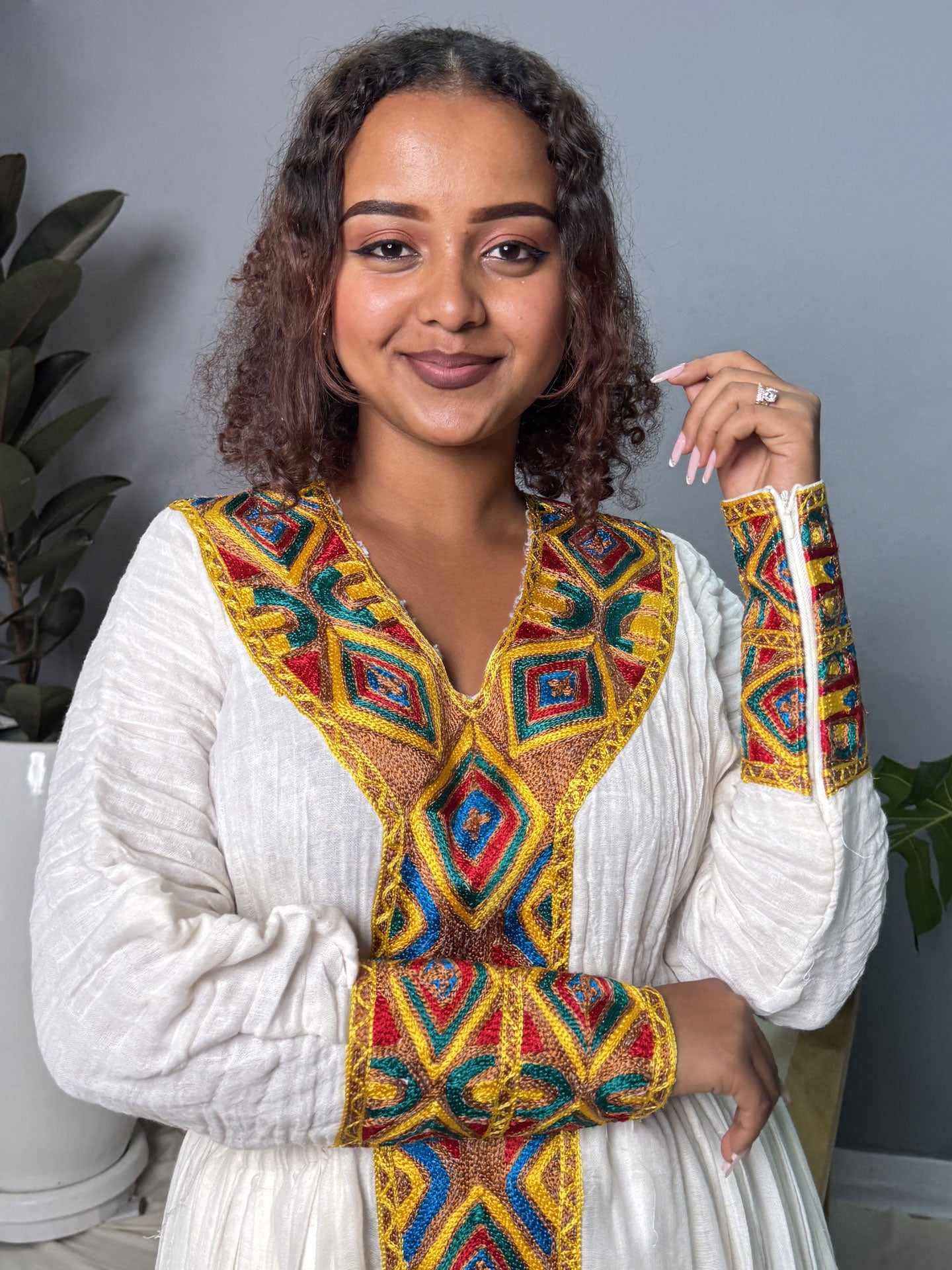 Yellow, Blue & Red Tibeb Habesha Kemis | Handwoven Ethiopian Dress Hab263
