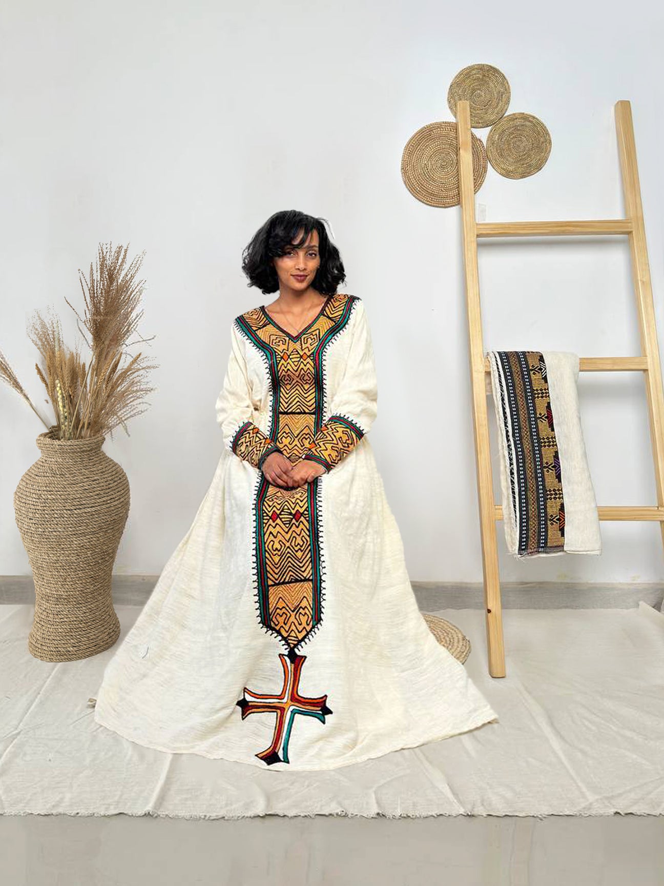 Heritage Flame Cross-Front Habesha Dress | Bold Ethiopian Kemis Hab246