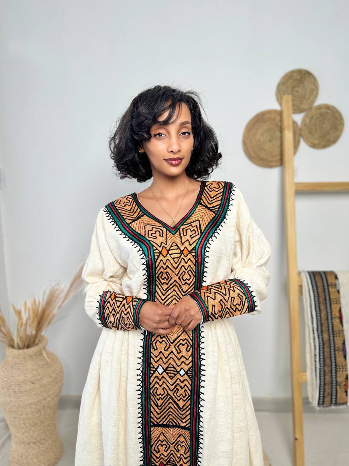 Heritage Flame Cross-Front Habesha Dress | Bold Ethiopian Kemis Hab246