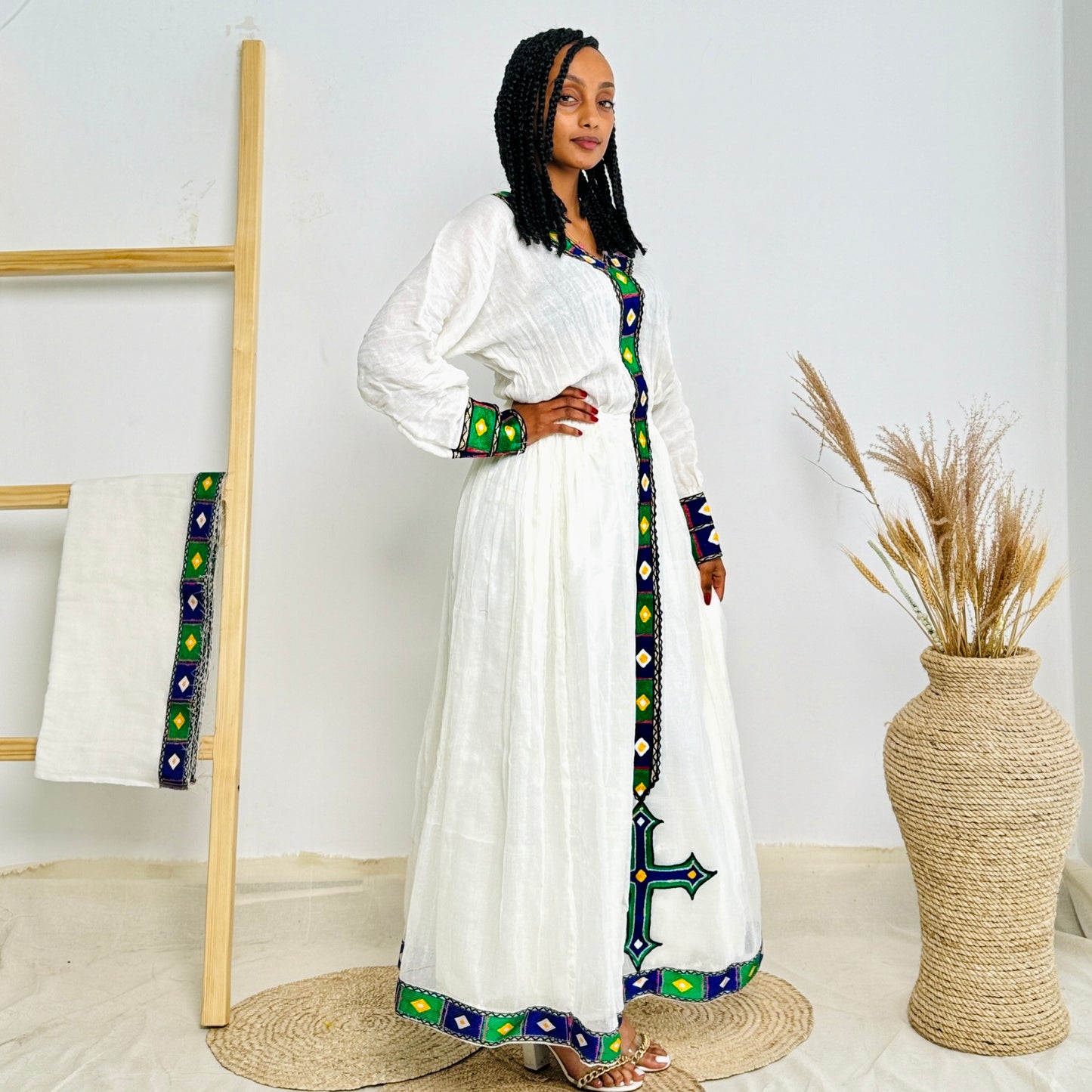 Blue and Green Habesha Dress Small Patterns Ethiopian Dress Hab02