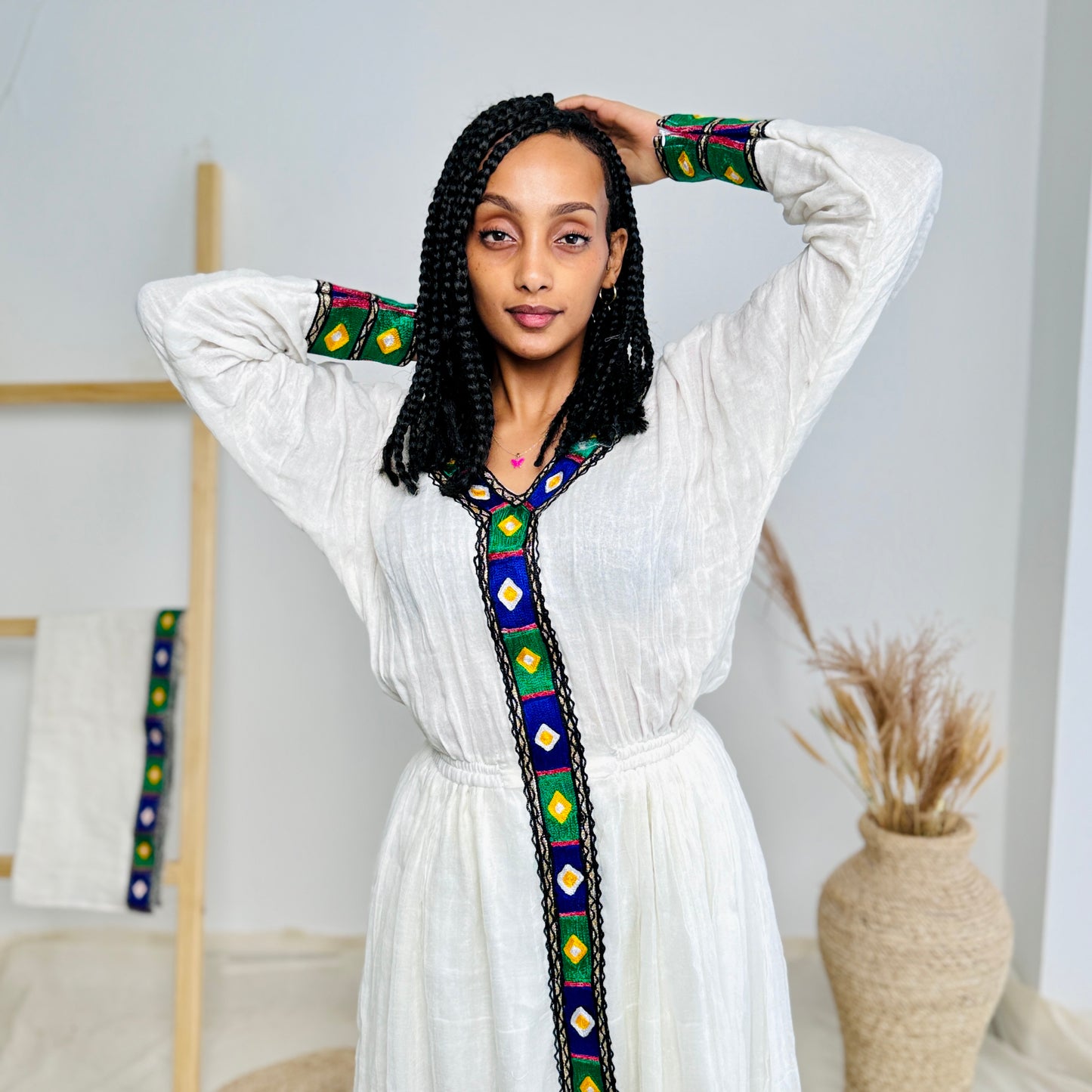 Blue and Green Habesha Dress Small Patterns Ethiopian Dress Hab02