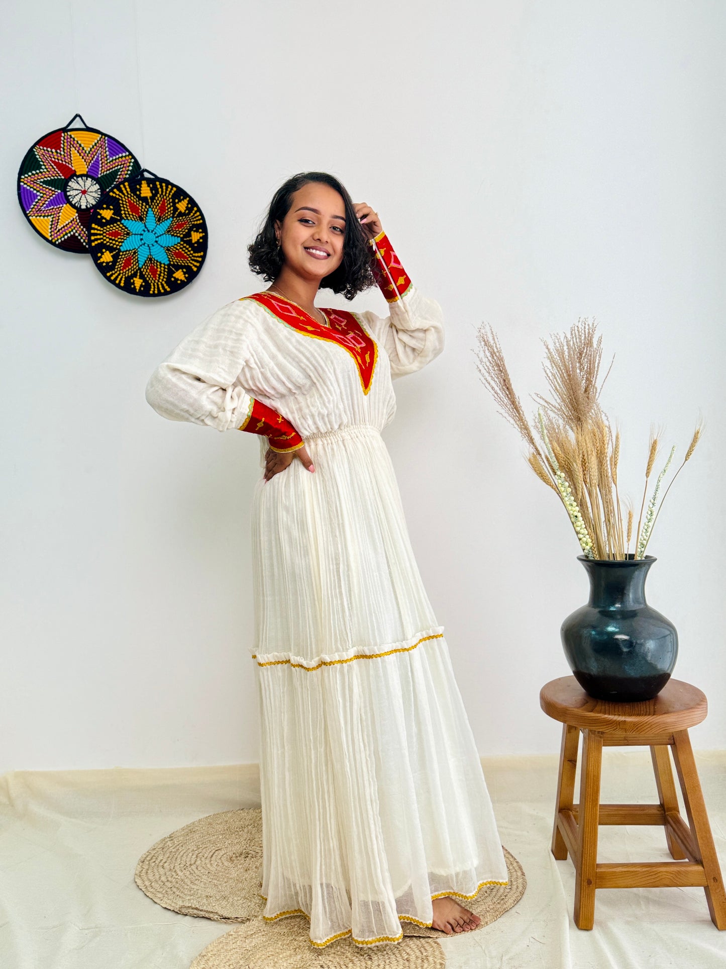 Habesha Dress | Intricate Embroidery Dress | Cultural Events Dress | Red Habesha Dress | Ethiopian Dress Hab109