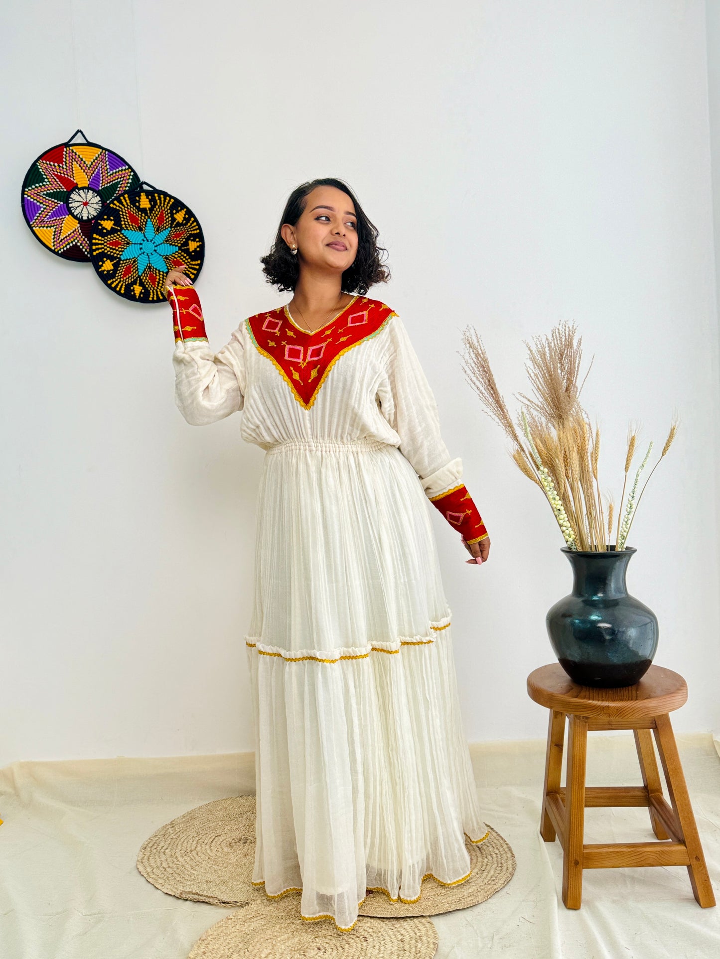 Habesha Dress | Intricate Embroidery Dress | Cultural Events Dress | Red Habesha Dress | Ethiopian Dress Hab109