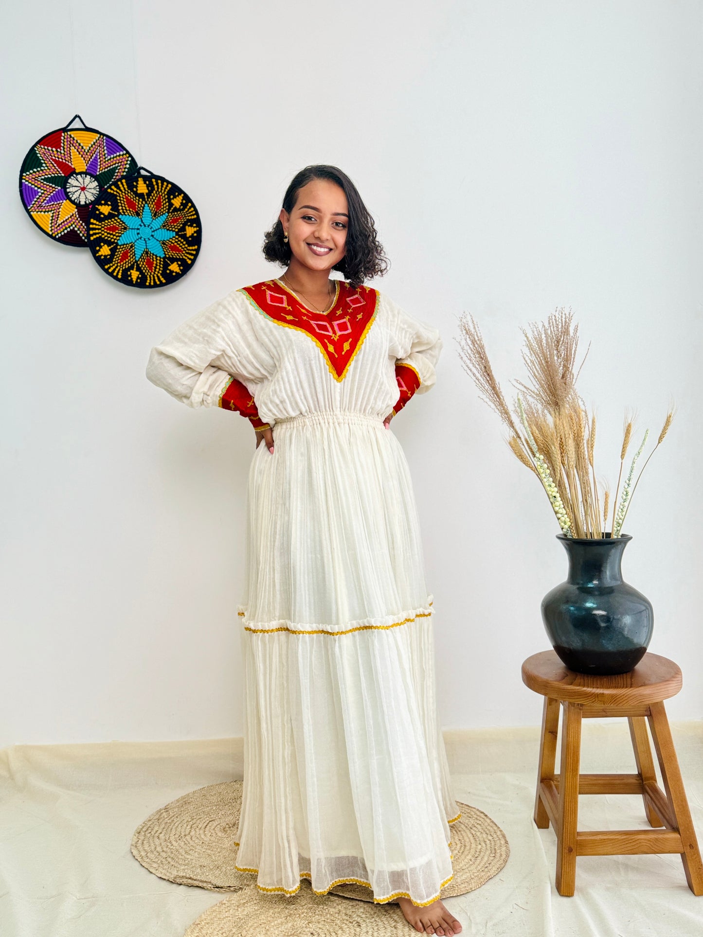 Habesha Dress | Intricate Embroidery Dress | Cultural Events Dress | Red Habesha Dress | Ethiopian Dress Hab109