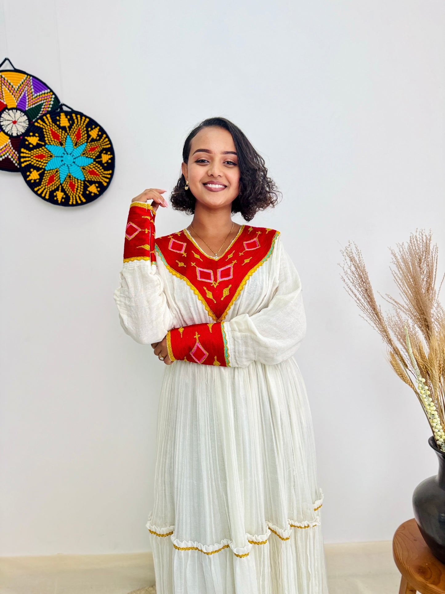 Habesha Dress | Intricate Embroidery Dress | Cultural Events Dress | Red Habesha Dress | Ethiopian Dress Hab109