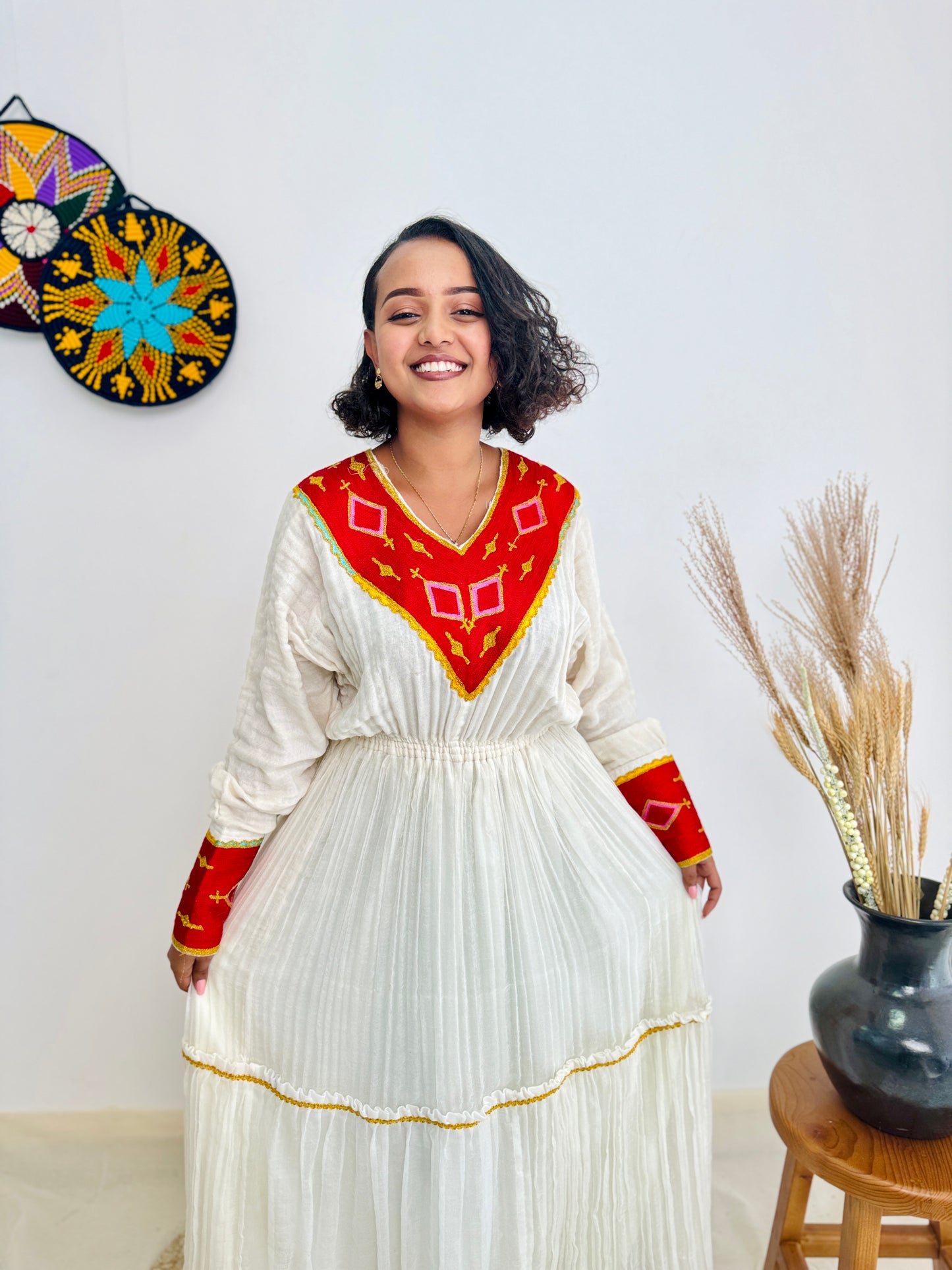 Habesha Dress | Intricate Embroidery Dress | Cultural Events Dress | Red Habesha Dress | Ethiopian Dress Hab109