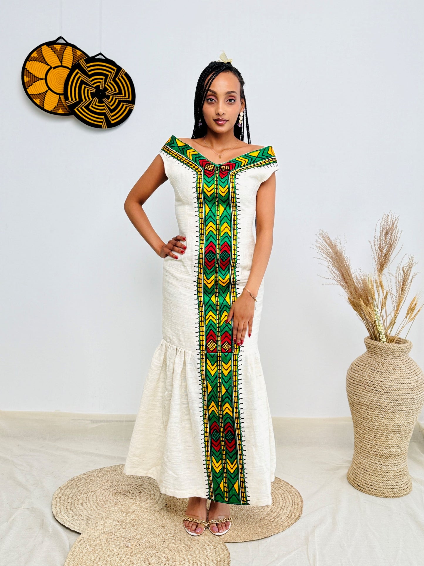 Ethiopian Cultural Dress | Sleeveless Habesha Kemis | Elegant Floor-Length Cut