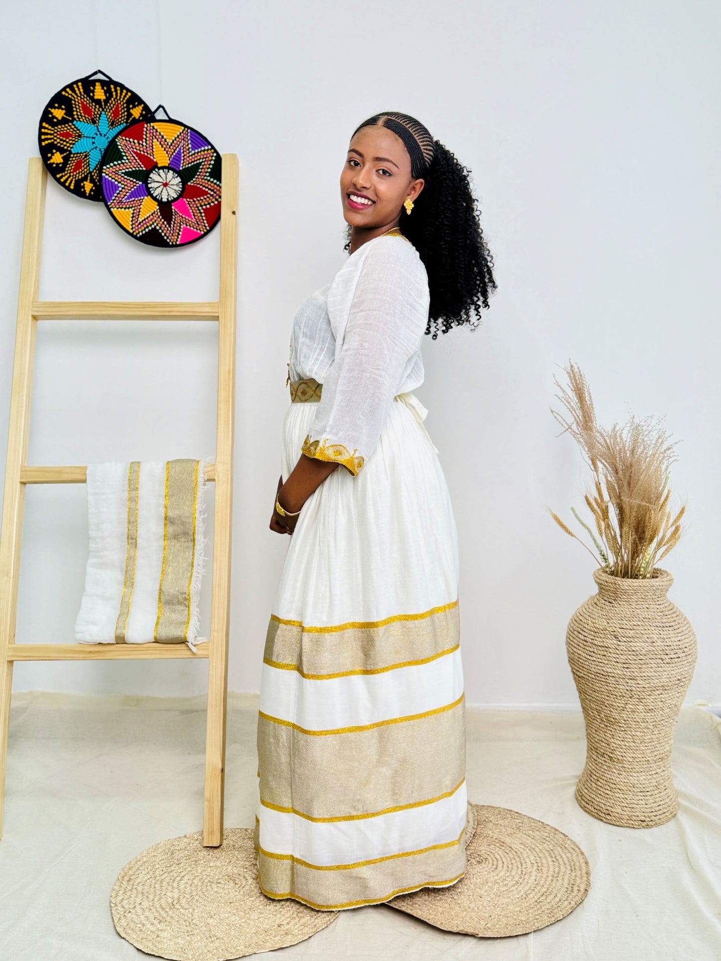 Golden Glow | Handwoven Ethiopian Habesha Dress with Royal Tilet Embroidery Hab226