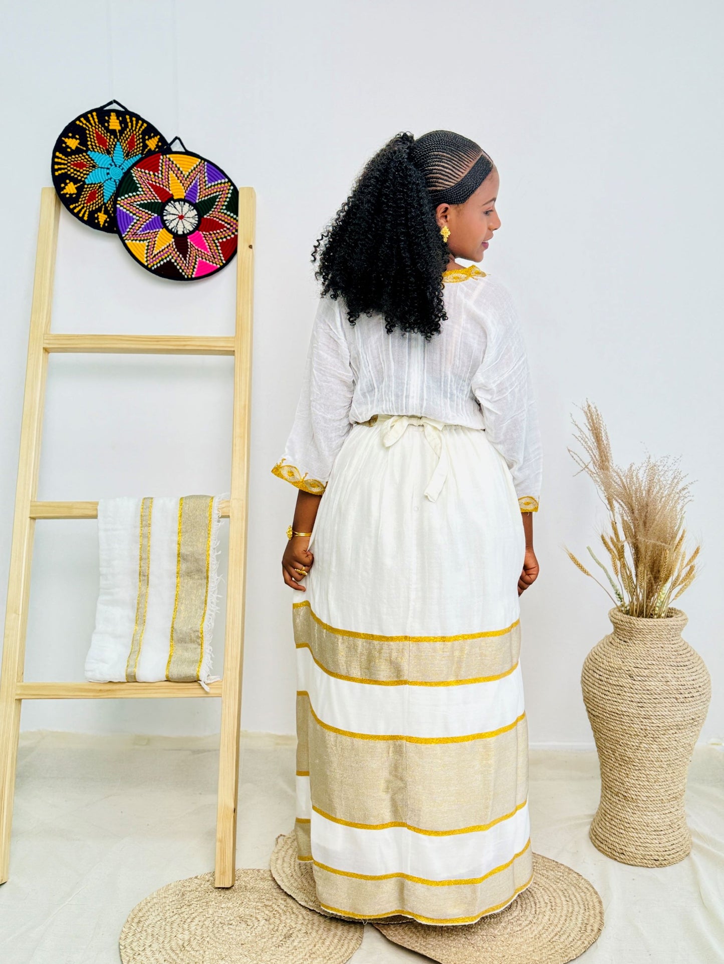 Golden Glow | Handwoven Ethiopian Habesha Dress with Royal Tilet Embroidery Hab226