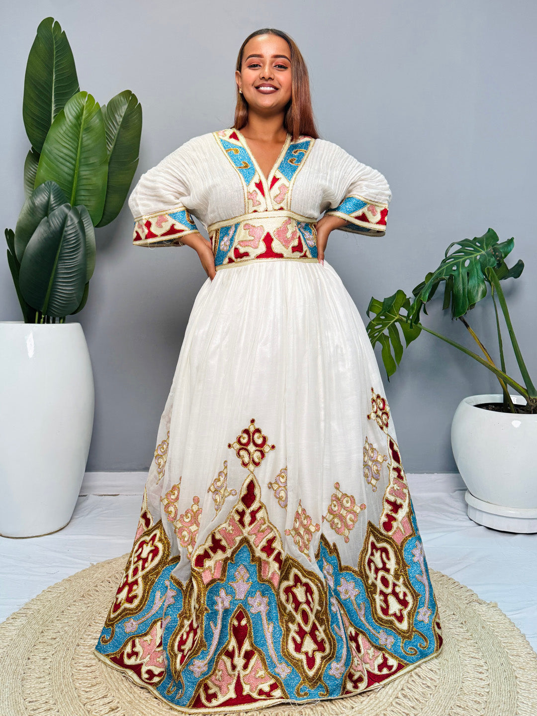Regal Bloom | Ethiopian Habesha Kemis Dress | Handwoven Cotton Gown | Traditional Eritrean Wedding Dress | Embroidered Cultural Attire | Handmade Hab183