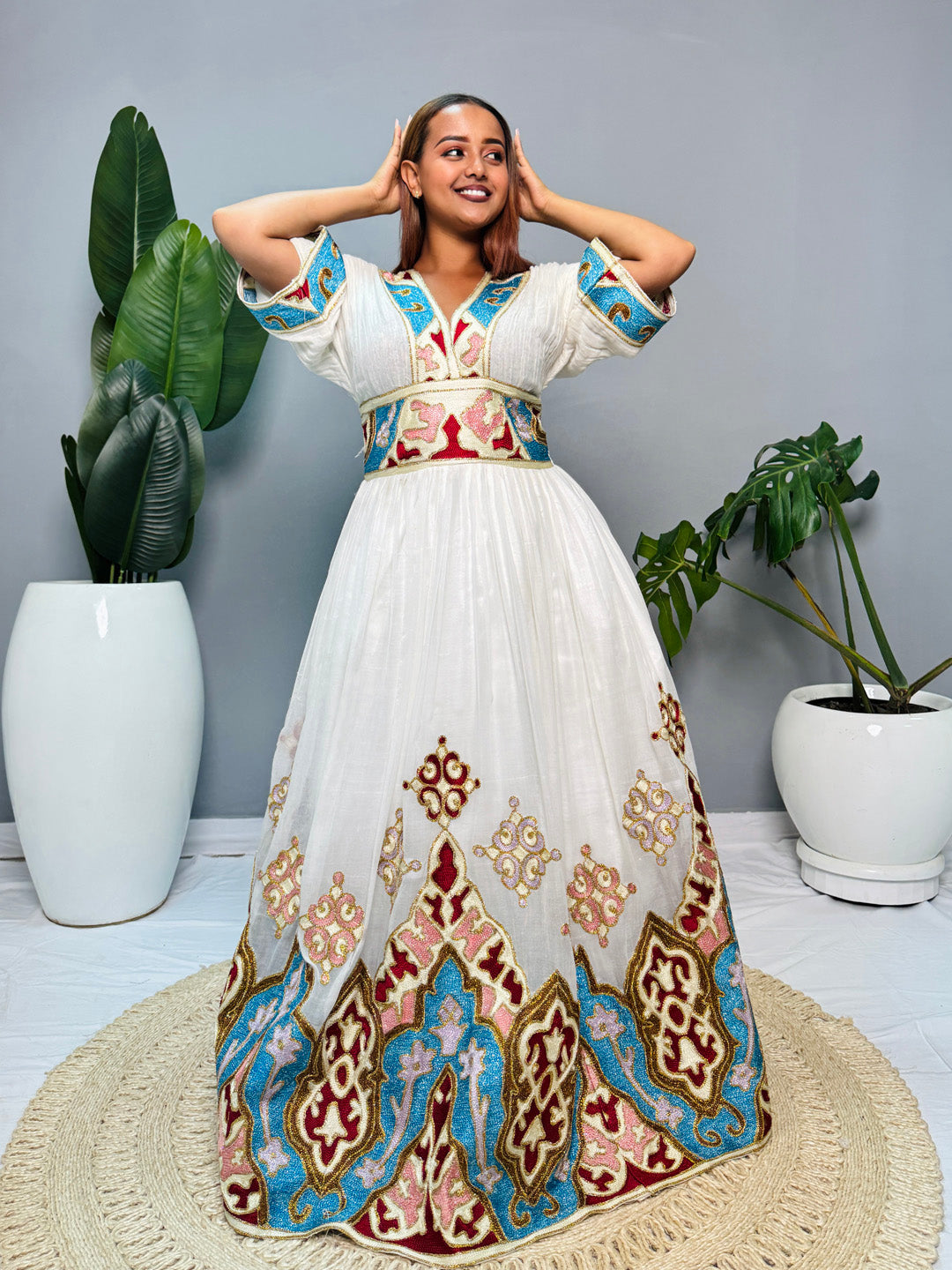 Regal Bloom | Ethiopian Habesha Kemis Dress | Handwoven Cotton Gown | Traditional Eritrean Wedding Dress | Embroidered Cultural Attire | Handmade Hab183