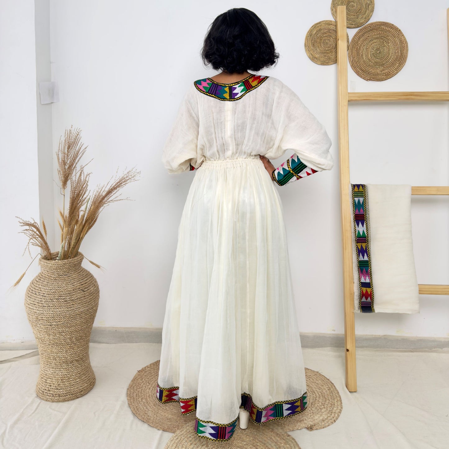 Colorful Tibeb Ethiopian Dress | Handwoven Cotton Flowy Gown | Traditional Handmade Cultural Wear | Multicolor Embroidery | Hab197