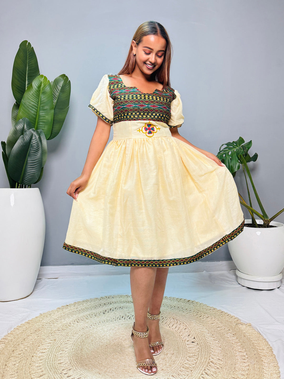 Short Ethiopian Dress | Habesha Kemis | Handwoven Cotton Dress | Traditional Cultural Dress | Handmade & Lightweight Hab167