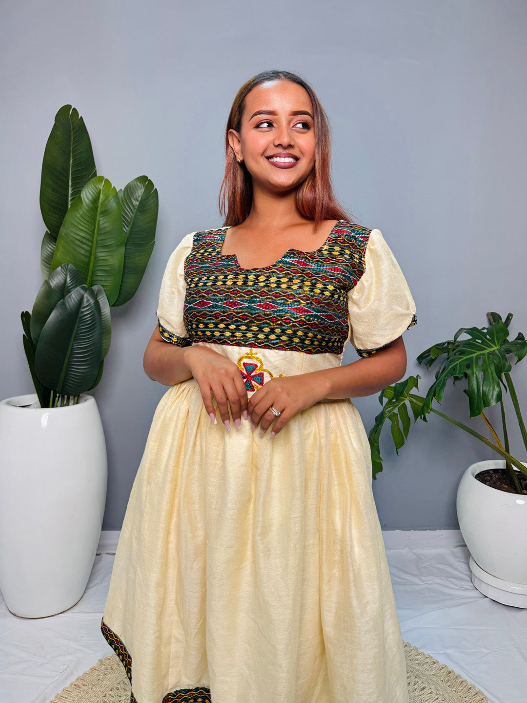 Short Ethiopian Dress | Habesha Kemis | Handwoven Cotton Dress | Traditional Cultural Dress | Handmade & Lightweight Hab167