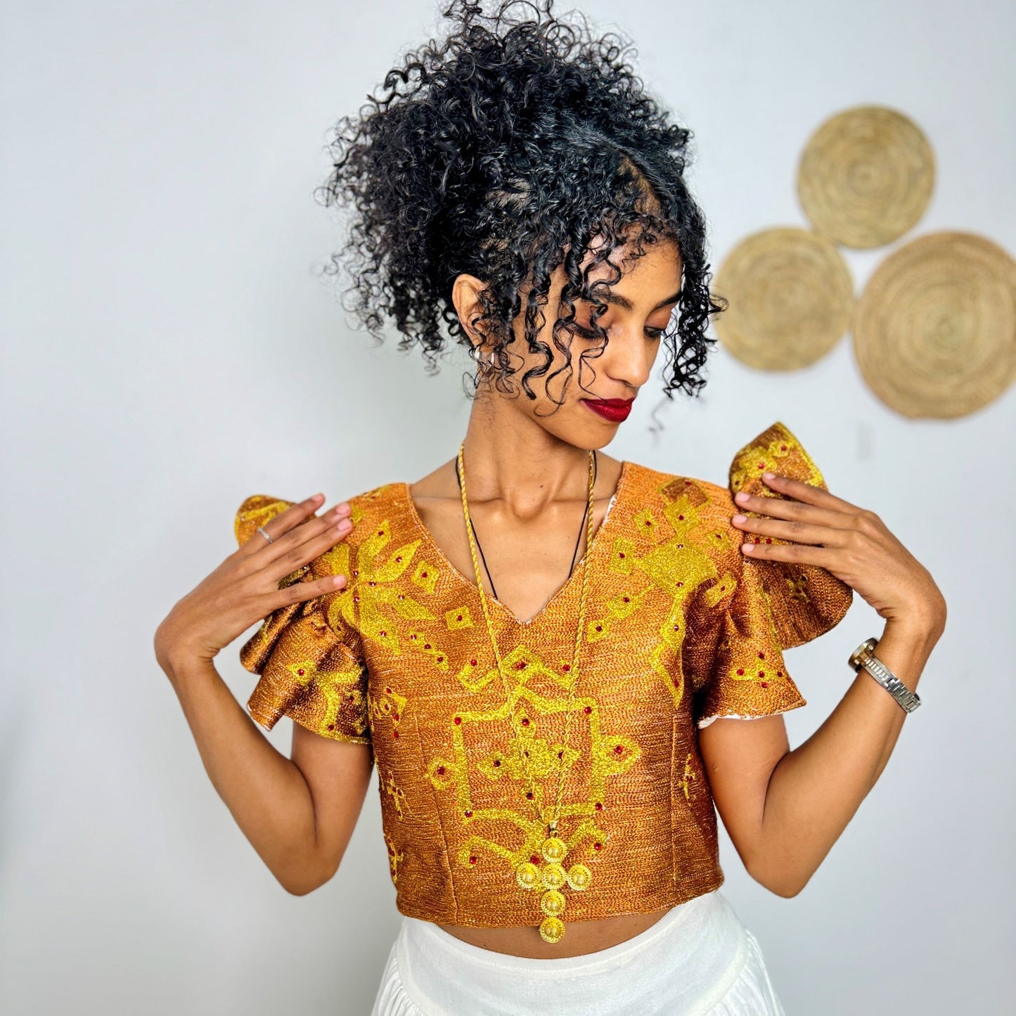 Ethiopian Habesha Kemis Dress | Handwoven Traditional Gown | Eritrean Wedding Attire | Golden Embroidered Handmade Dress | Hab188