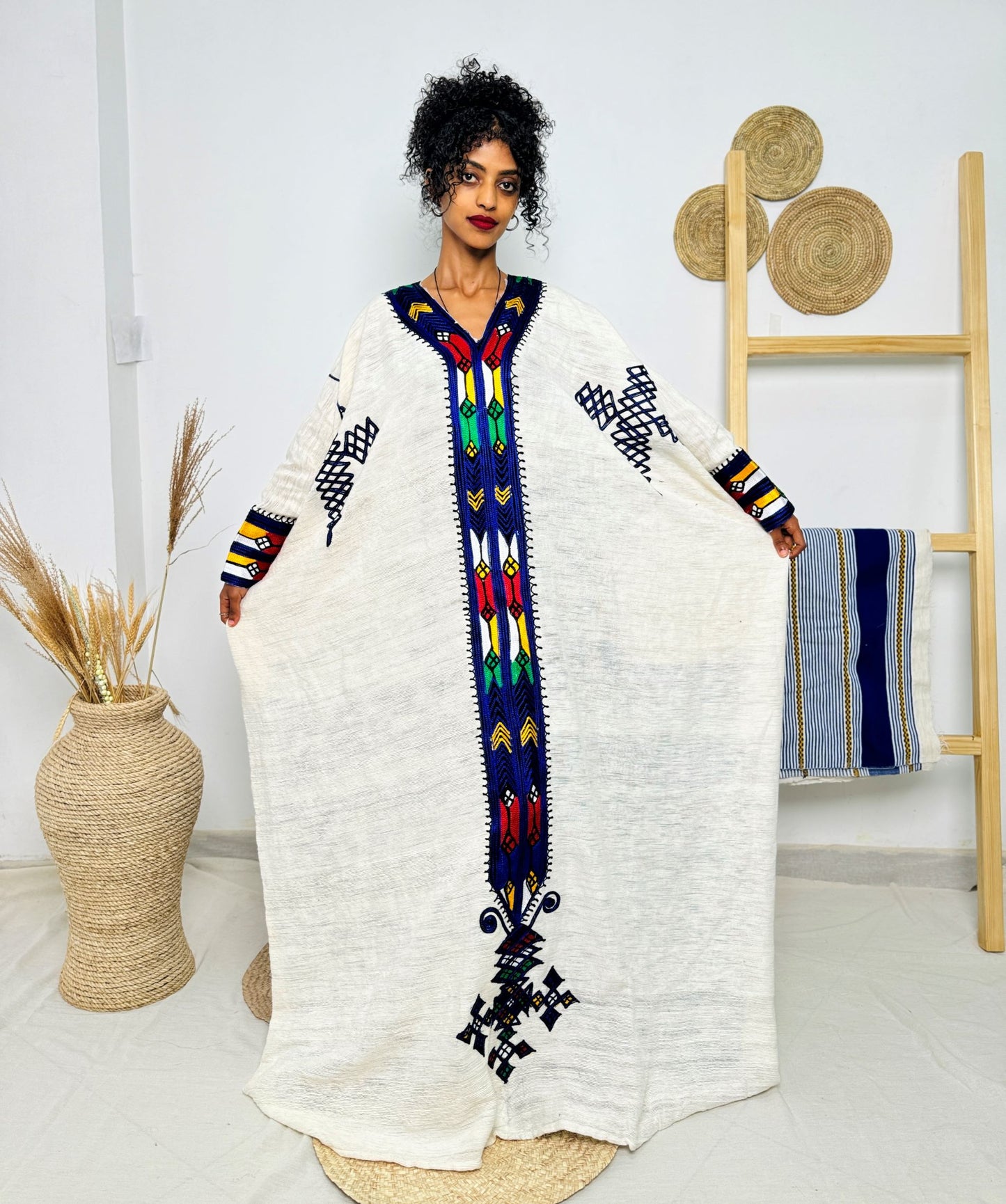 Handwoven Ethiopian Habesha Kemis | Elegant Traditional Dress with Vibrant Tibeb Embroidery | Timeless & Graceful Hab138