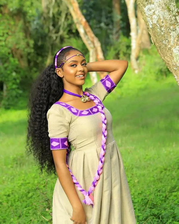 Meron - Purple Handmade Ashenda Kemis |Simple Habesha Kemis Hab296