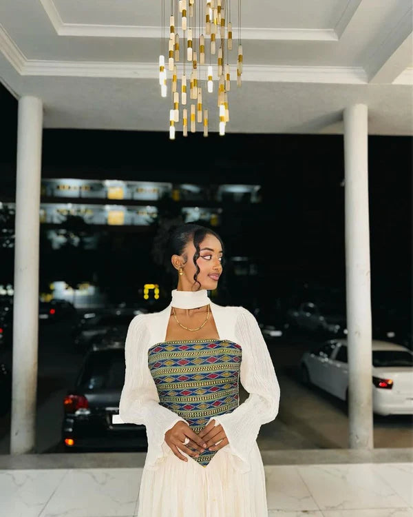Beza - Colorful Embroidered Habesha Kemis | Glamorous Ethiopian National Dress Hab289