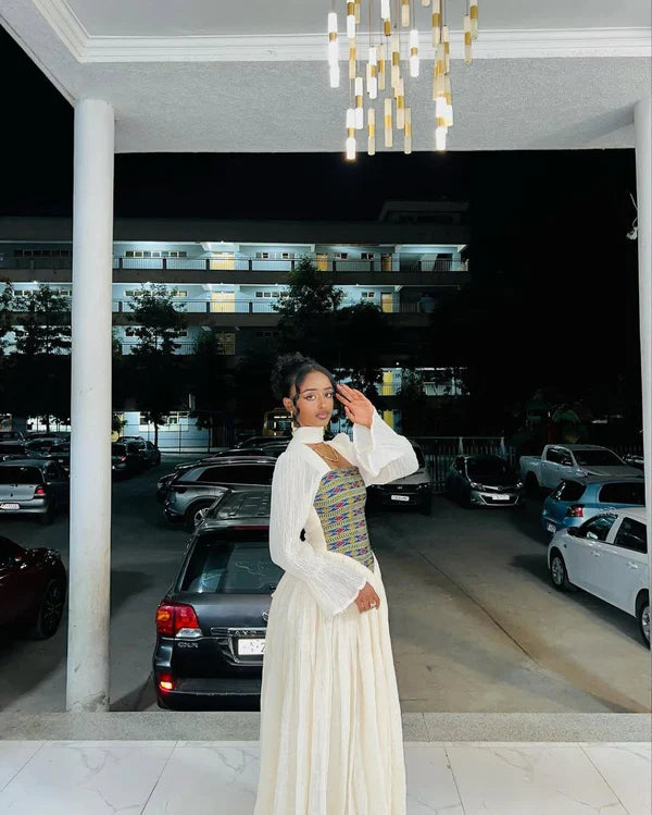 Beza - Colorful Embroidered Habesha Kemis | Glamorous Ethiopian National Dress Hab289
