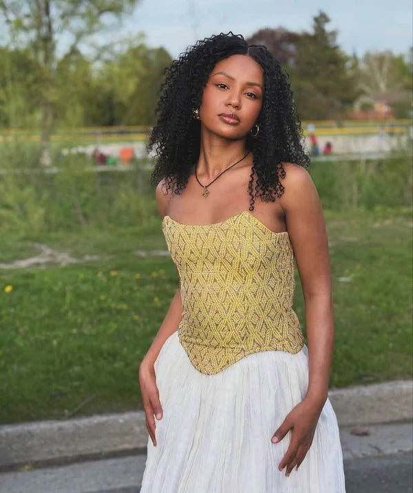 Marta - Gold Embroidered Bodice Habesha Kemis | Handmade Eritrean Dress Hab288