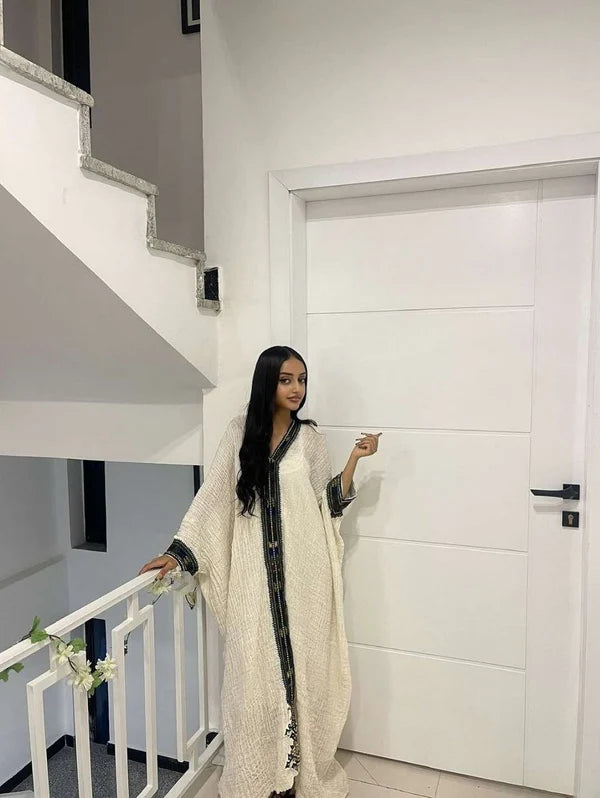 Ruth - Black Embroidered Habesha Kemis | Handmade Eritrean Dress Hab285