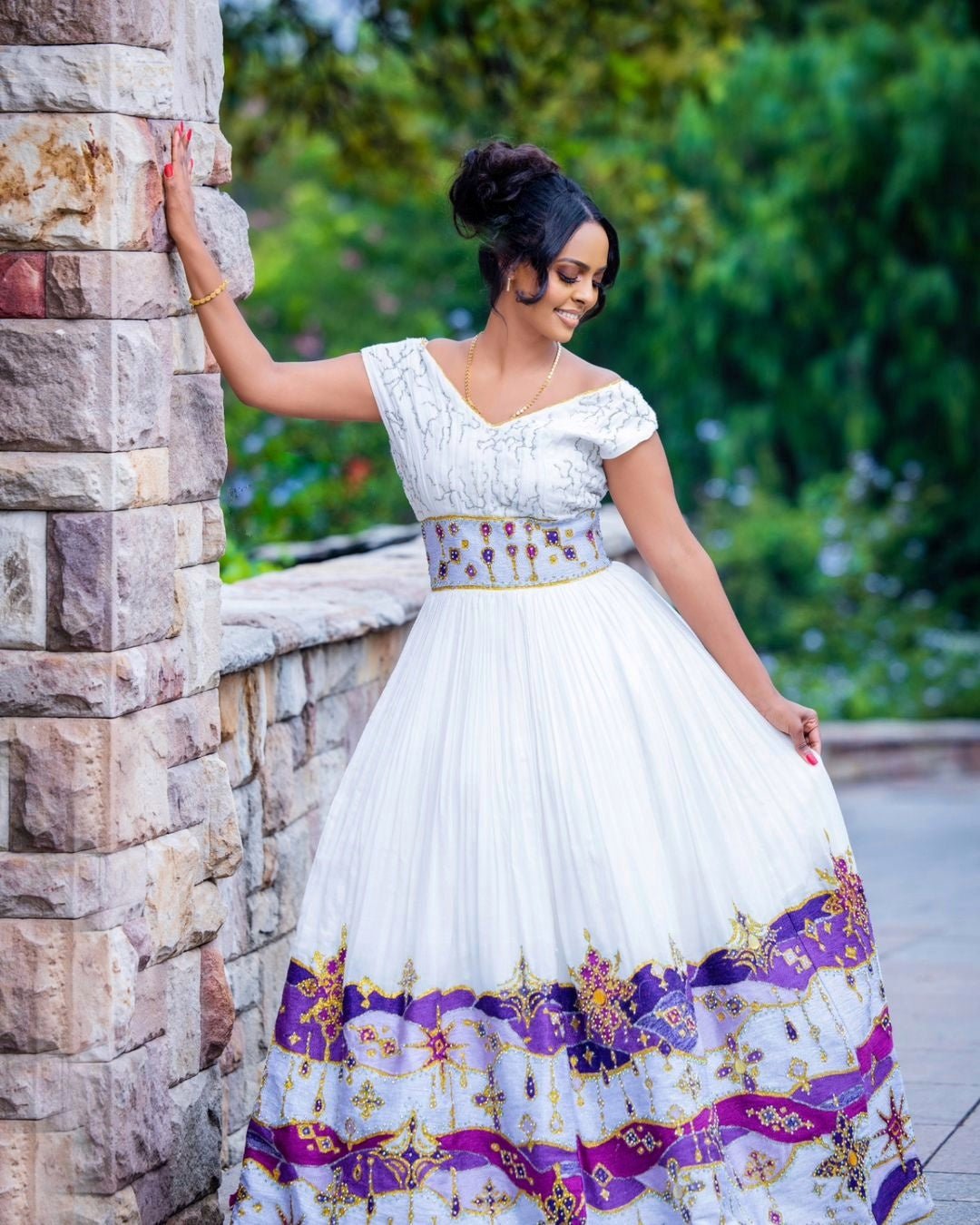 NETSANET ETHIOPIAN WEDDING OUTFIT | WHITE AND PURPLE HABESHA KEMIS AND MEN'S MATHING SET| ETHIOPIAN COUPLES WEAR