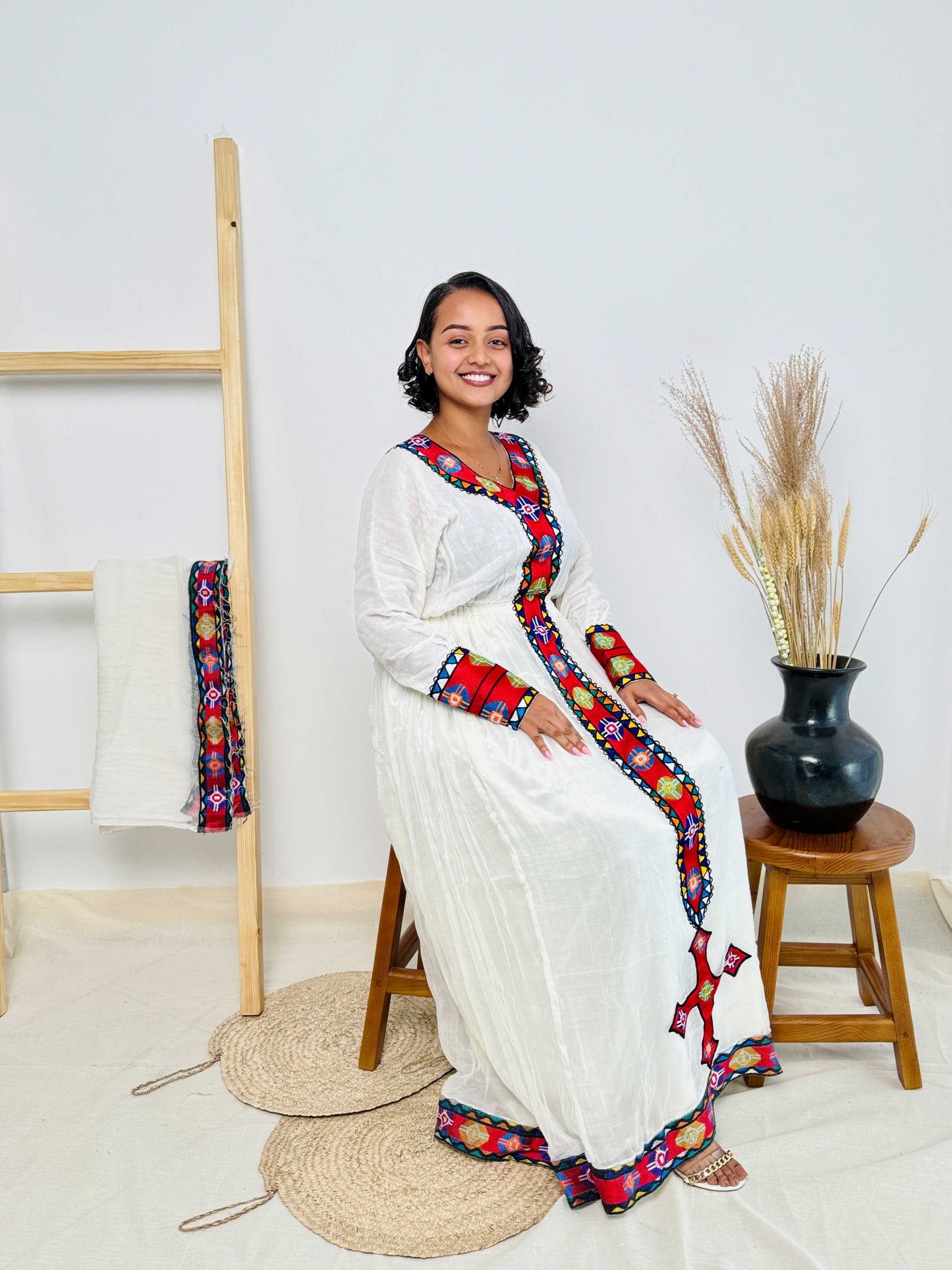 Elegant Red Habesha Dress Modern & Simple Design Hab54