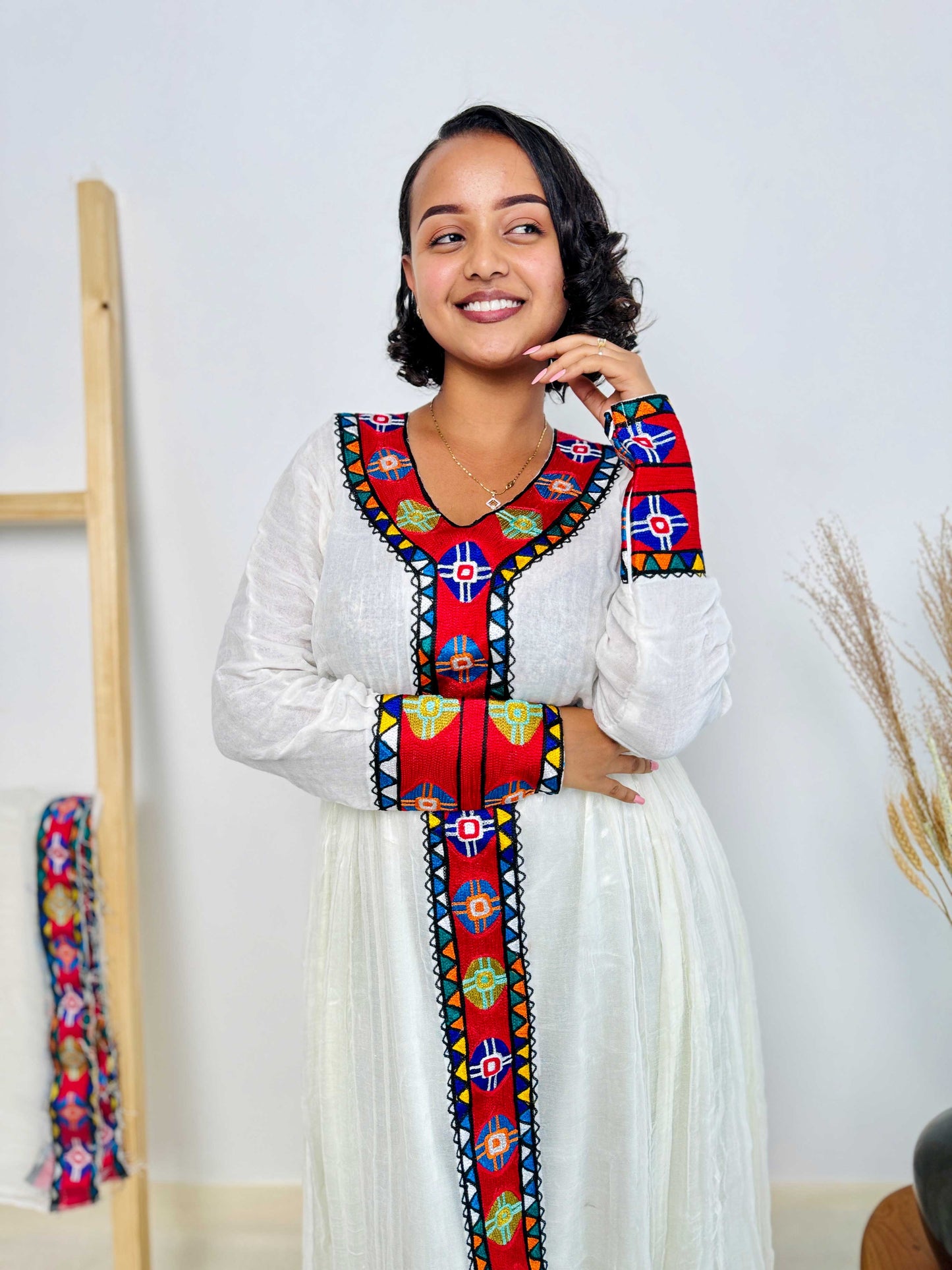 Elegant Red Habesha Dress Modern & Simple Design Hab54