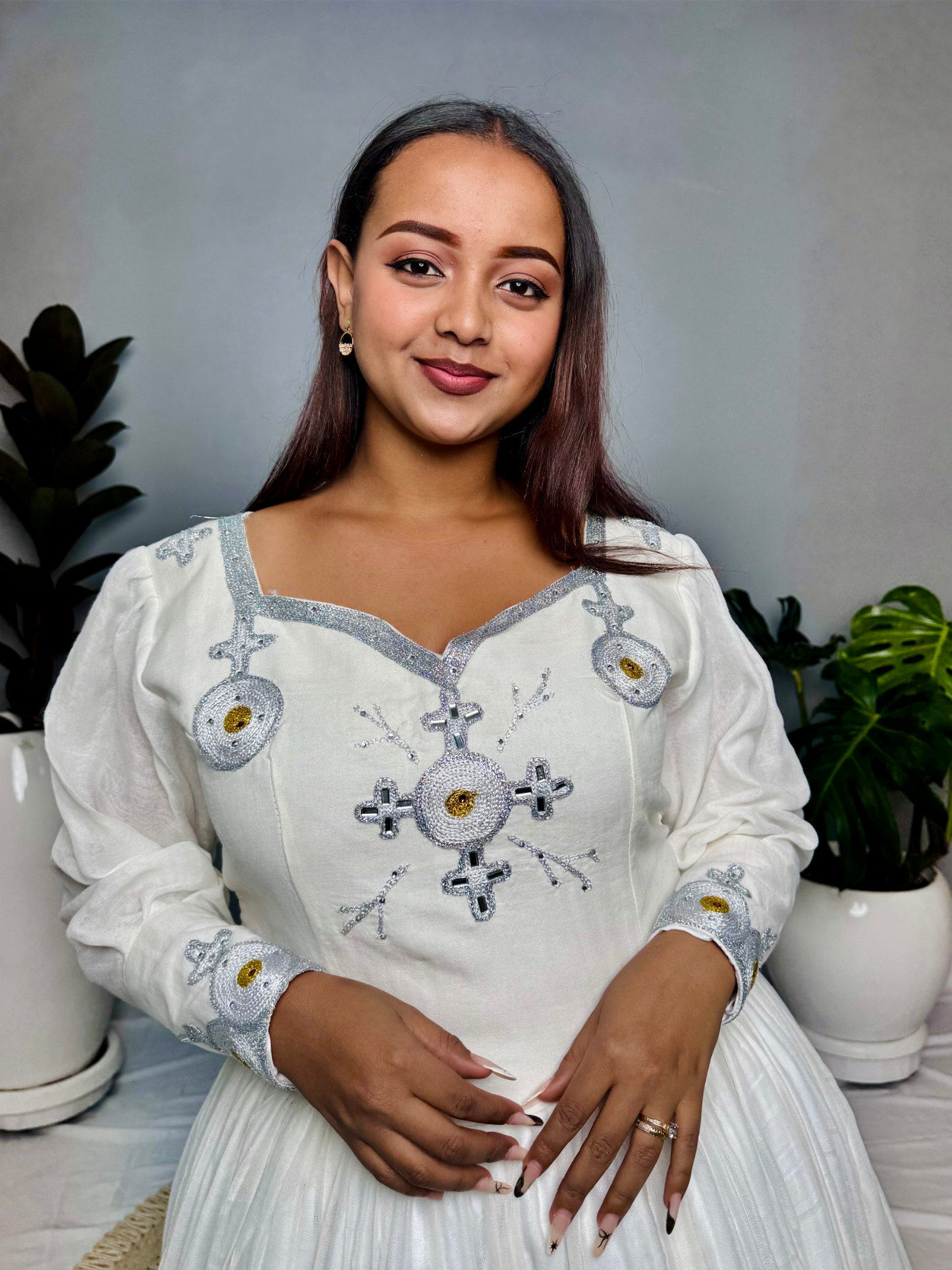 Royal Handwoven Habesha Kemis | Elegant Ethiopian Traditional Dress | Intricate Cross Embroidery | Special Occasions | Habesha Dress Hab132