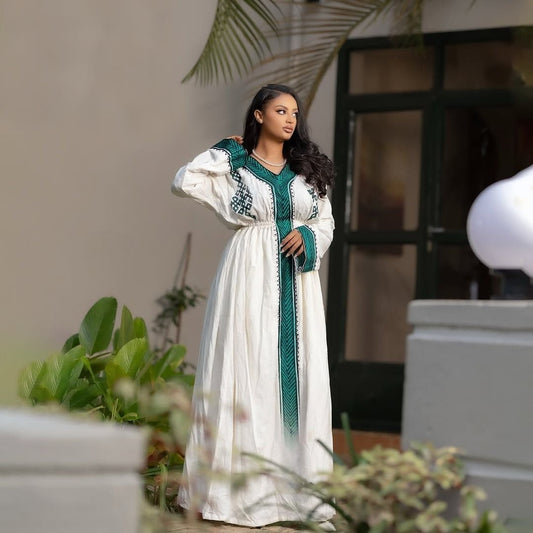 LULIT TRADITIONAL ETHIOPIAN DRESS | DEEP GREEN HABESHA DRESS | HOLIDAY WEAR HABESHA KEMIS