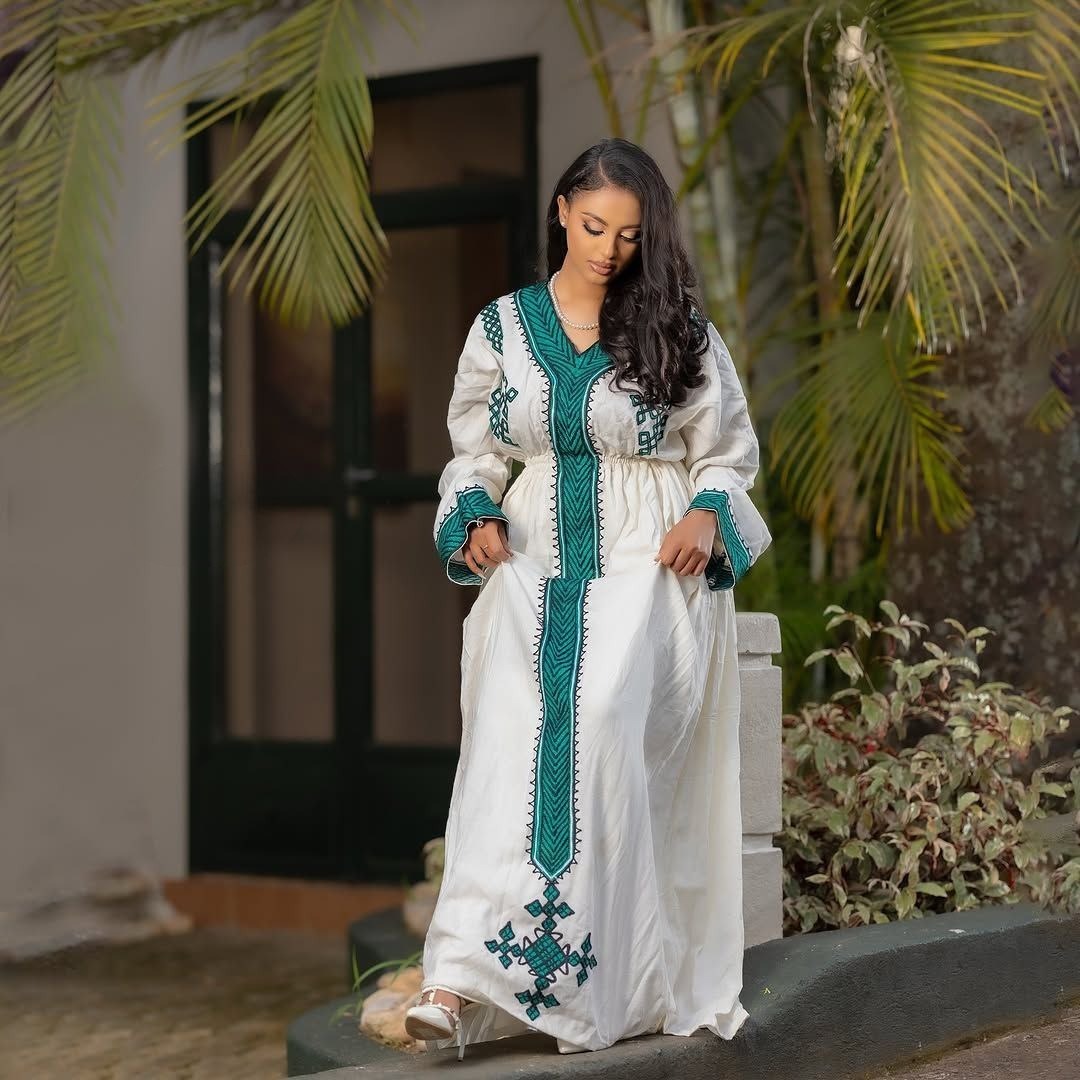LULIT TRADITIONAL ETHIOPIAN DRESS | DEEP GREEN HABESHA DRESS | HOLIDAY WEAR HABESHA KEMIS