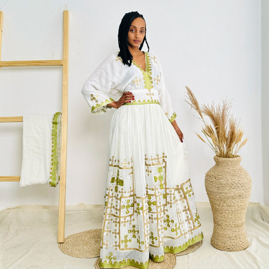 Lemon Sparkly Habesha Dress